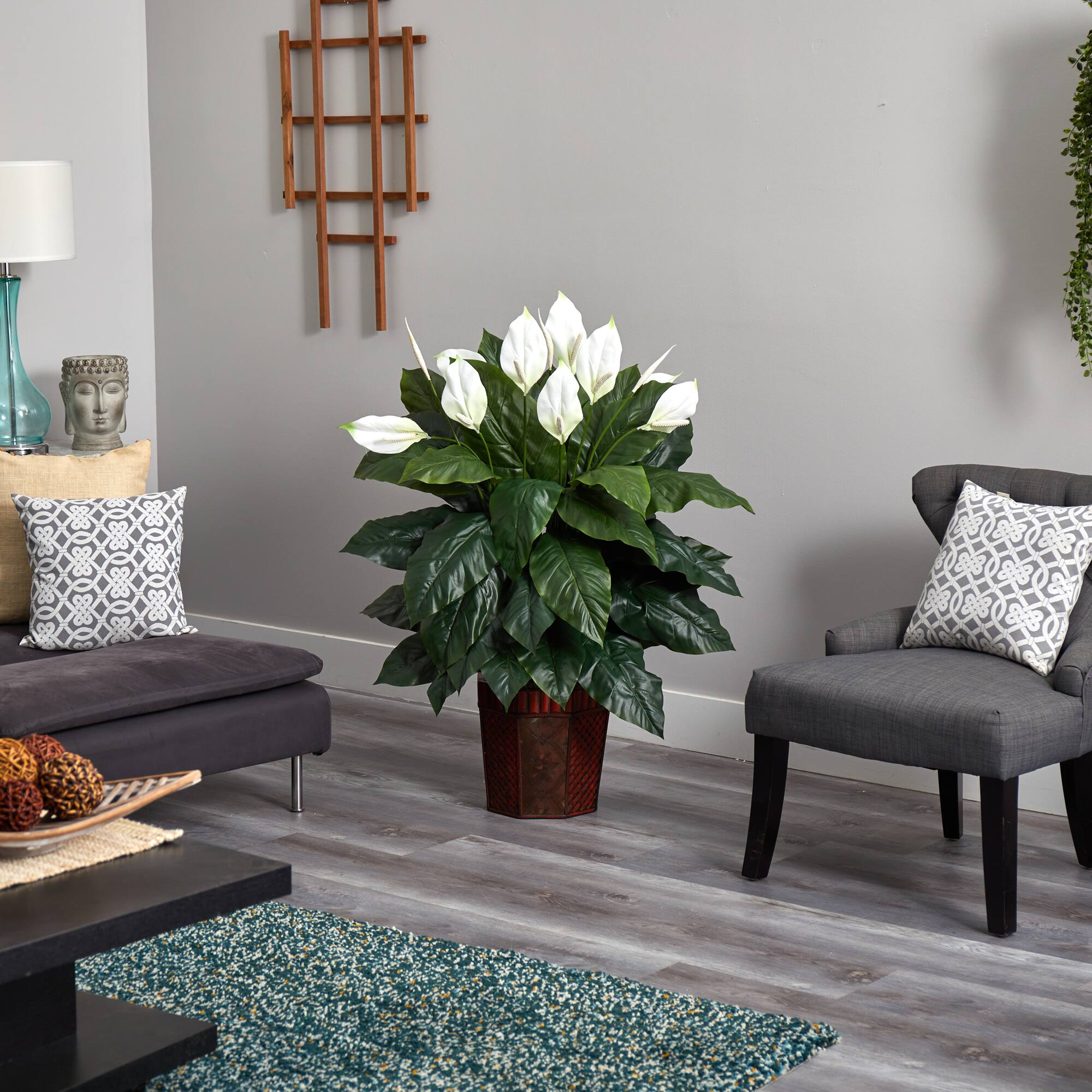 4ft. Peace Lily Plant in Wood Vase