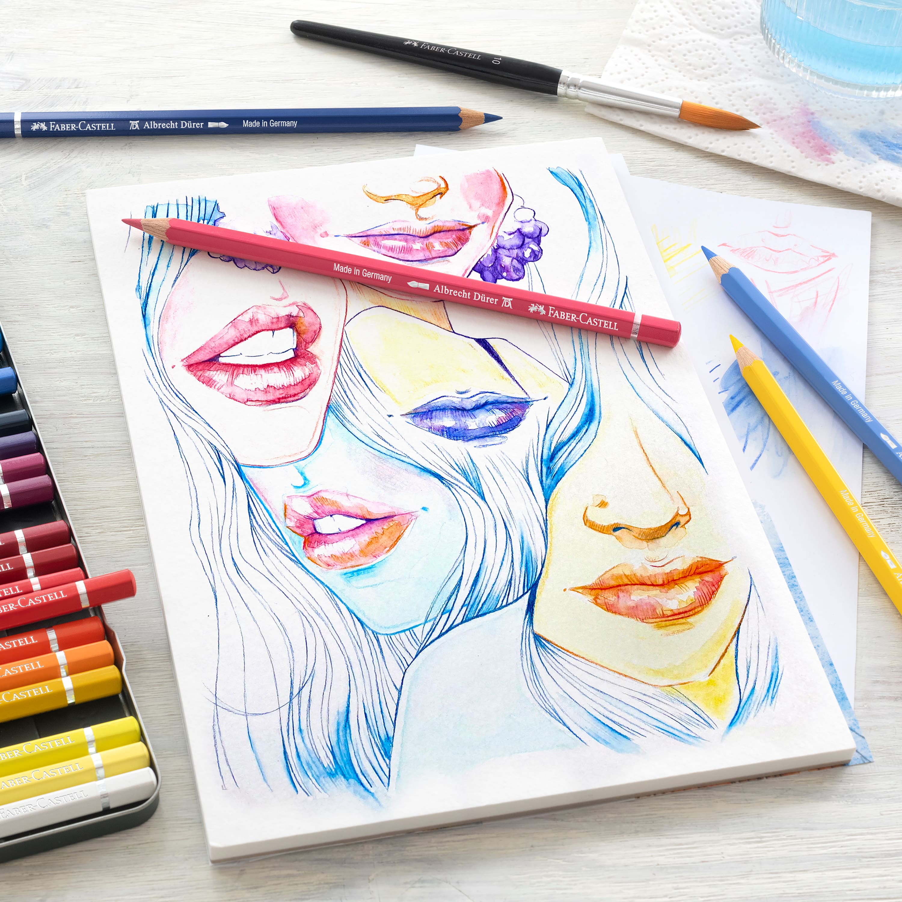 Faber-Castell Albrecht Durer 48 Color Watercolor Pencil & Accessory Set in Wood Case