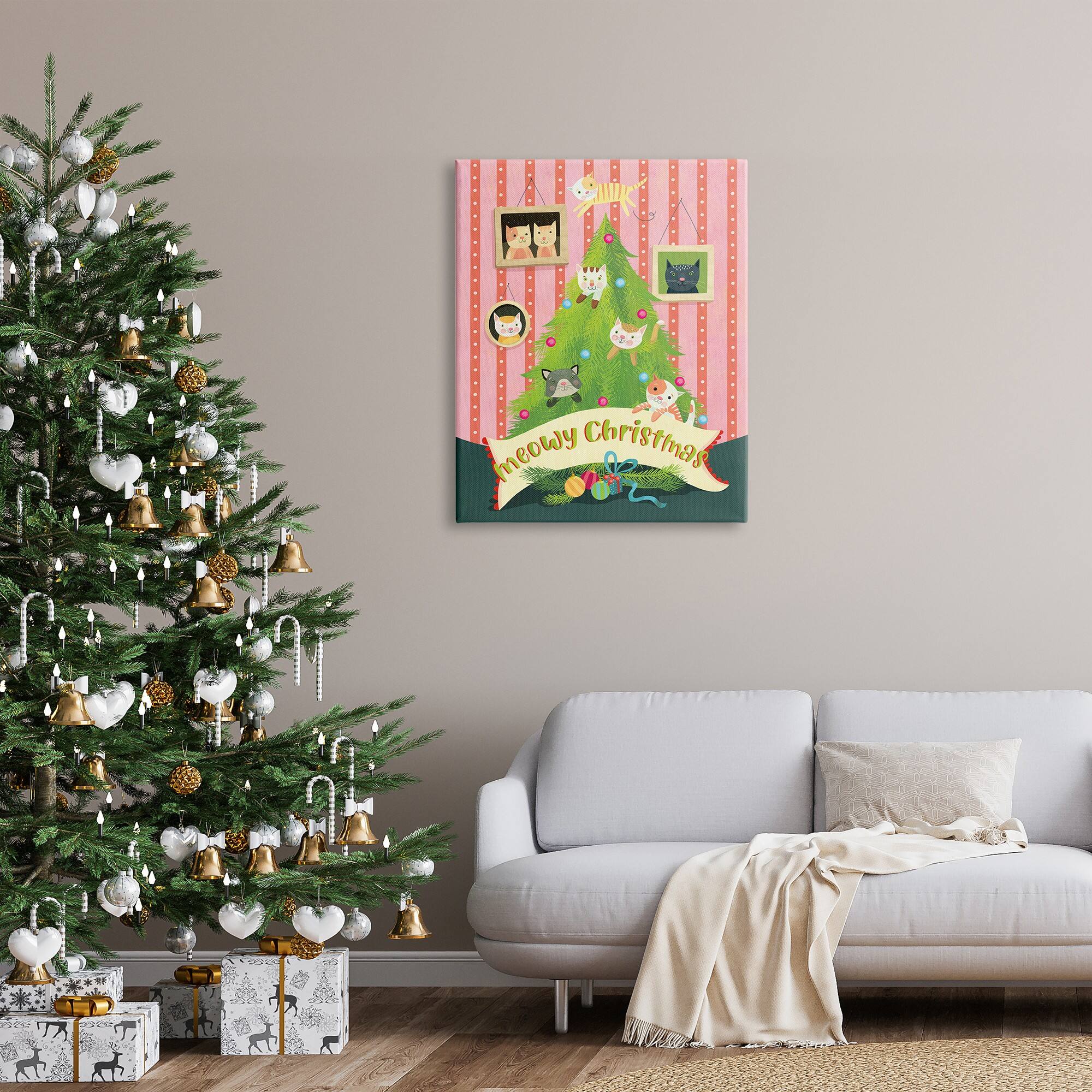 Stupell Industries Meowy Christmas Cat Tree Canvas Wall Art