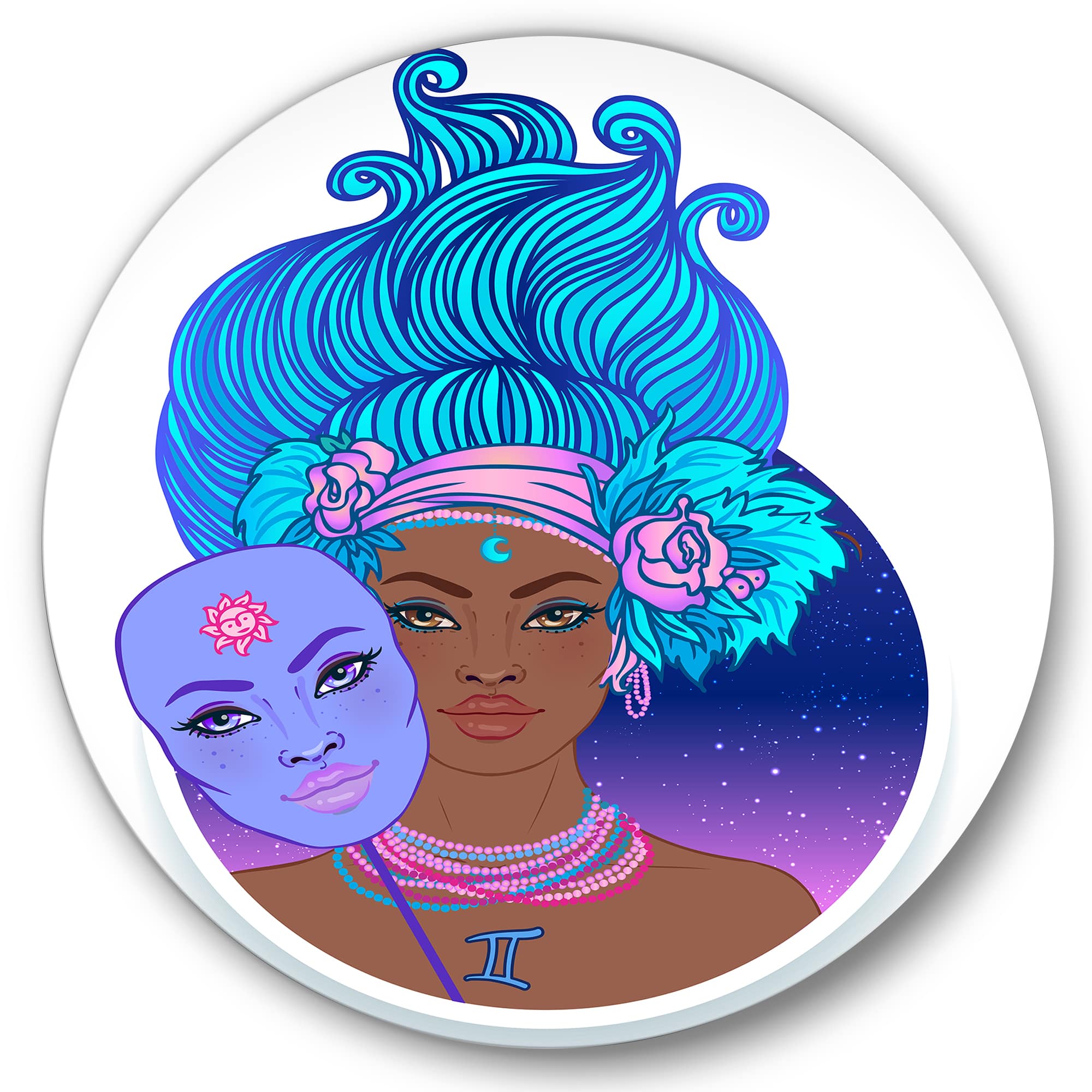Designart - Portrait of Afro American Woman With Blue Hair II