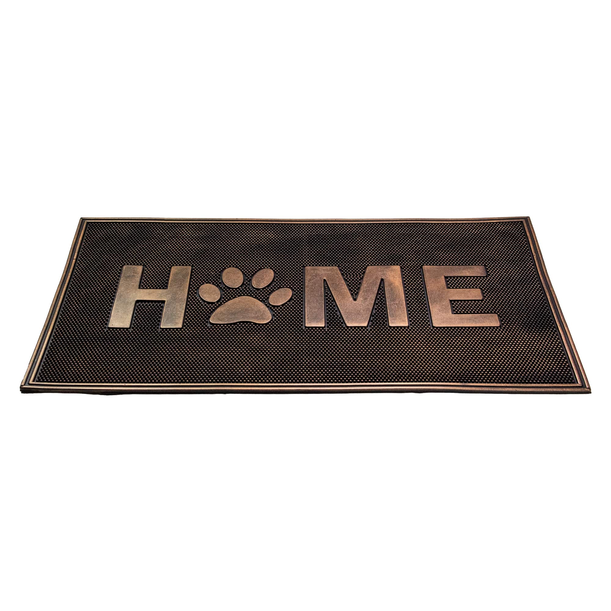 30" x 18" Brown & Gold Home Paw Print Rubber Doormat