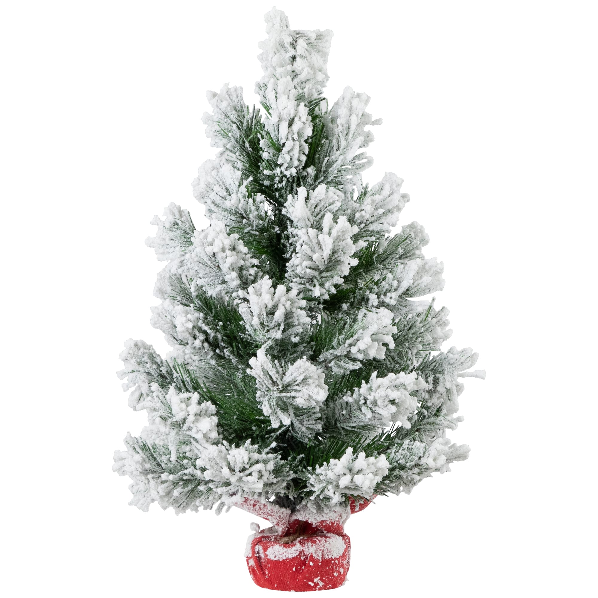 19" Unlit Full Flocked Angel Pine Artificial Mini Christmas Tree in Red Fabric Base