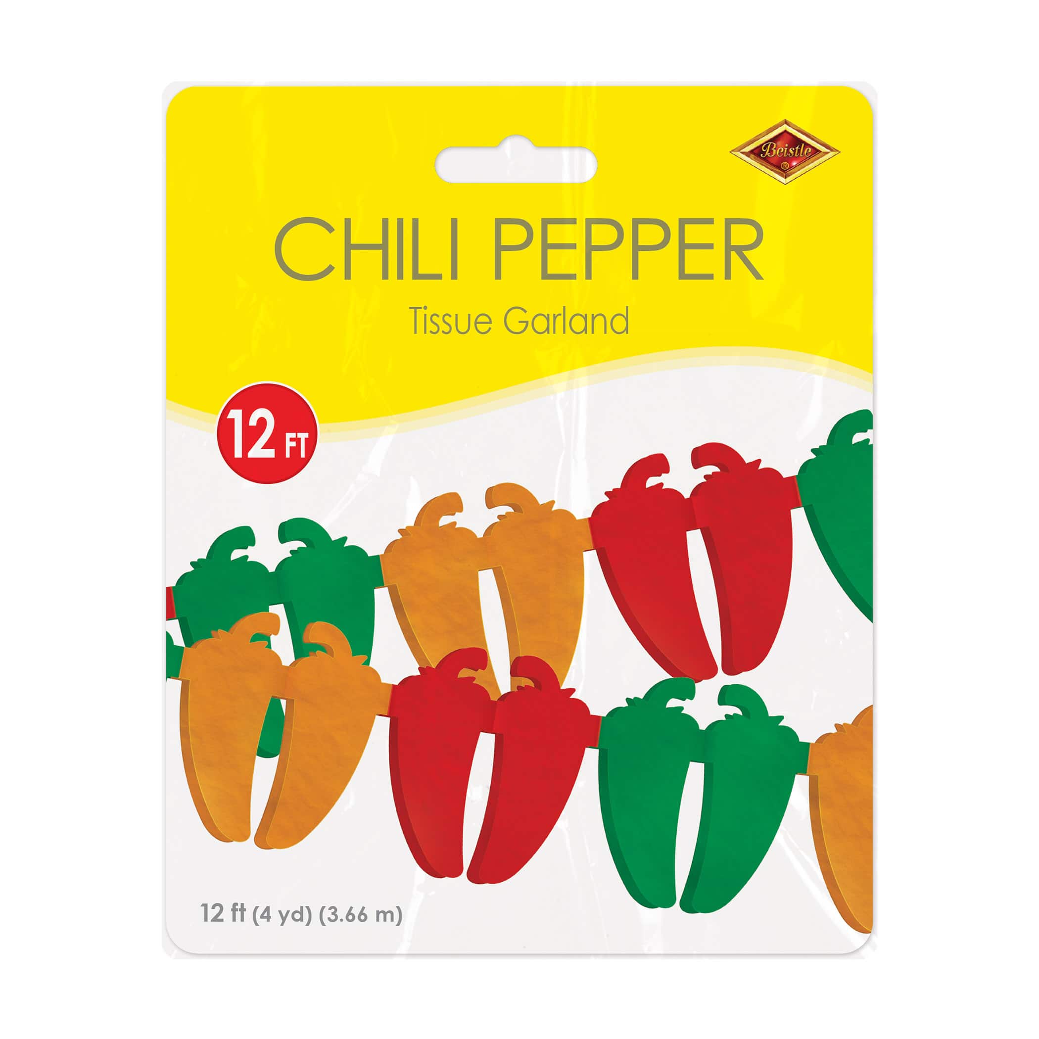 Beistle 12ft. Red, Orange & Green Chili Pepper Tissue Garland Pack, 2ct.