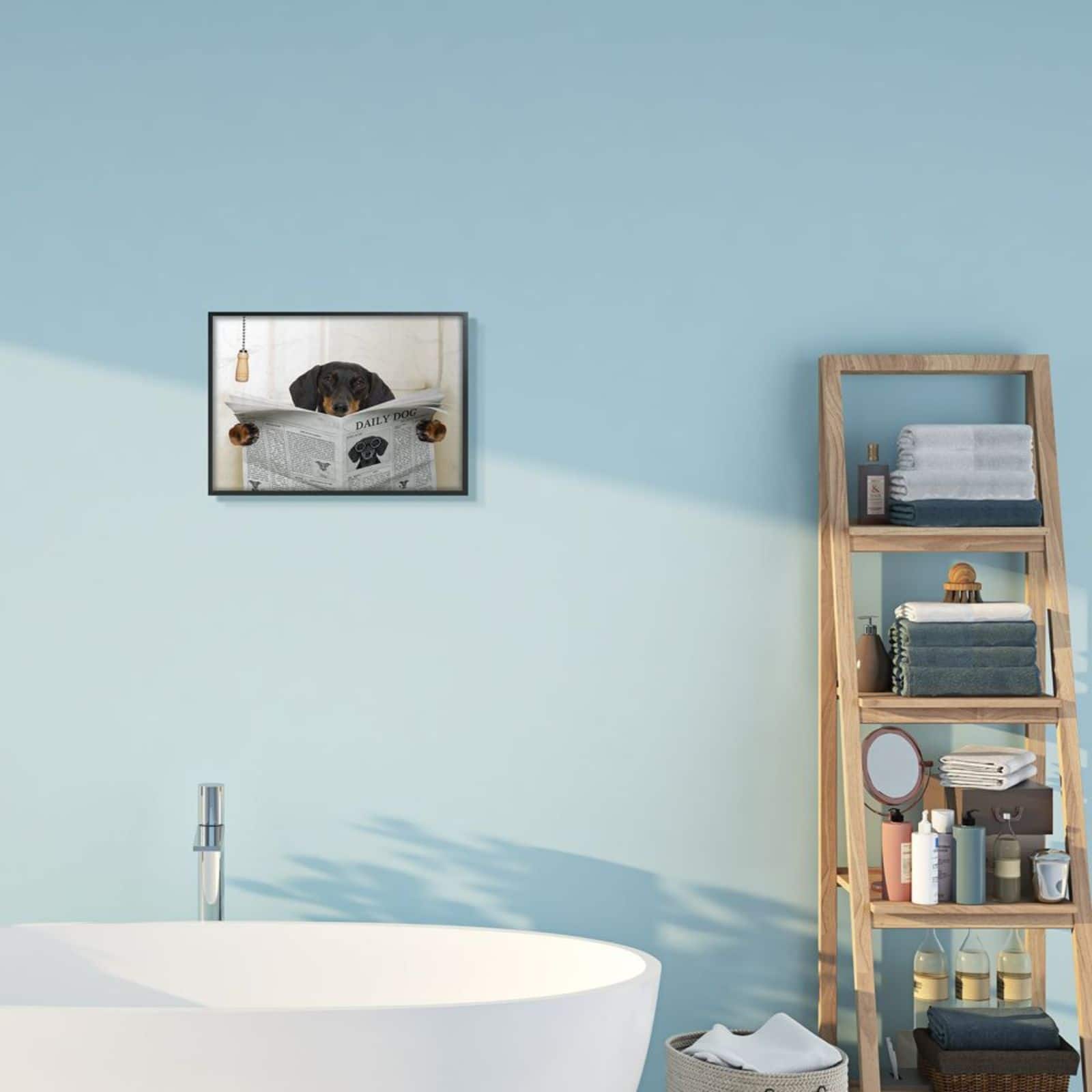 Stupell Industries Dog On Toilet with Newspaper Black Framed Wall Art