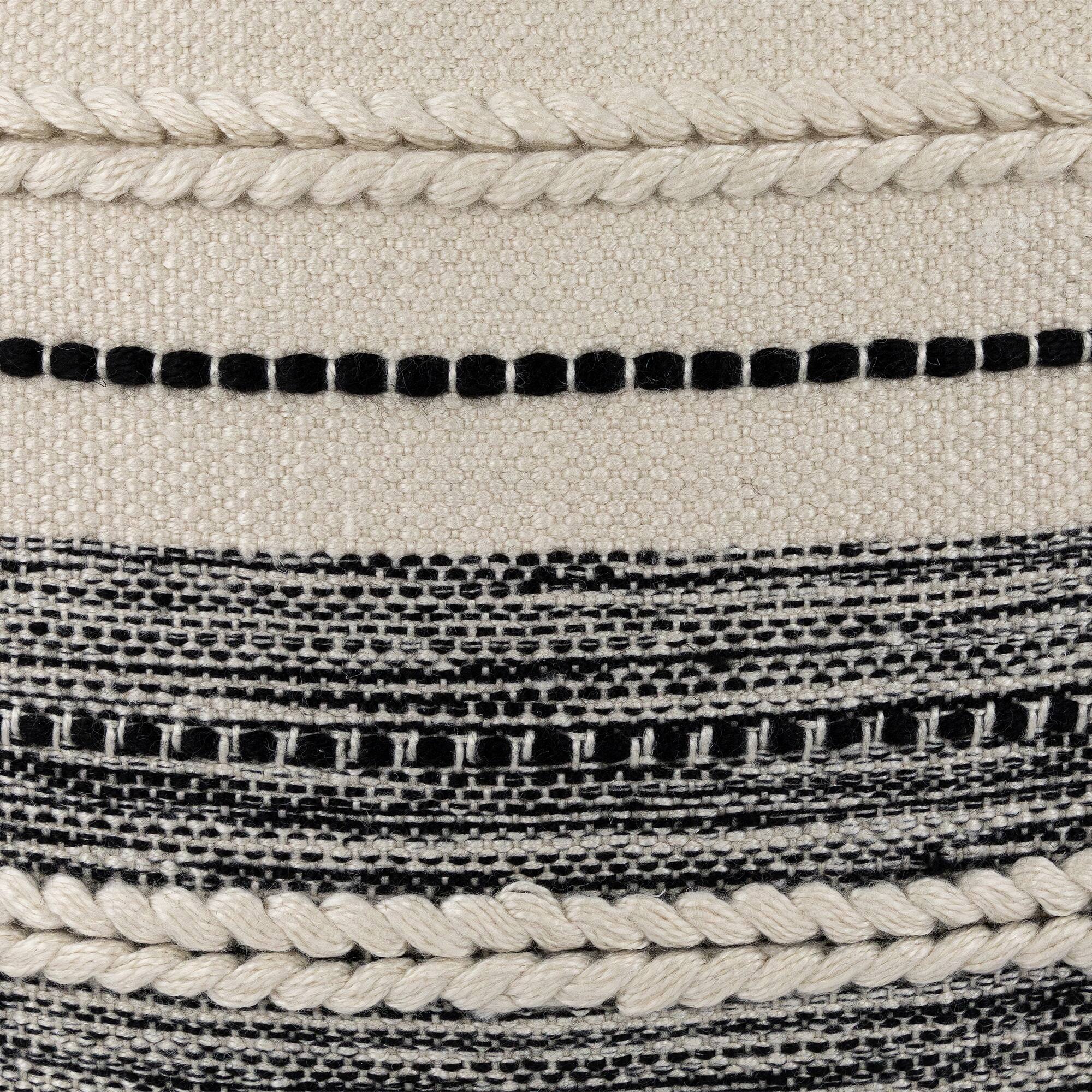 Cream & Black Twisted Textured Block Handloom Woven Outdoor Square Cushion