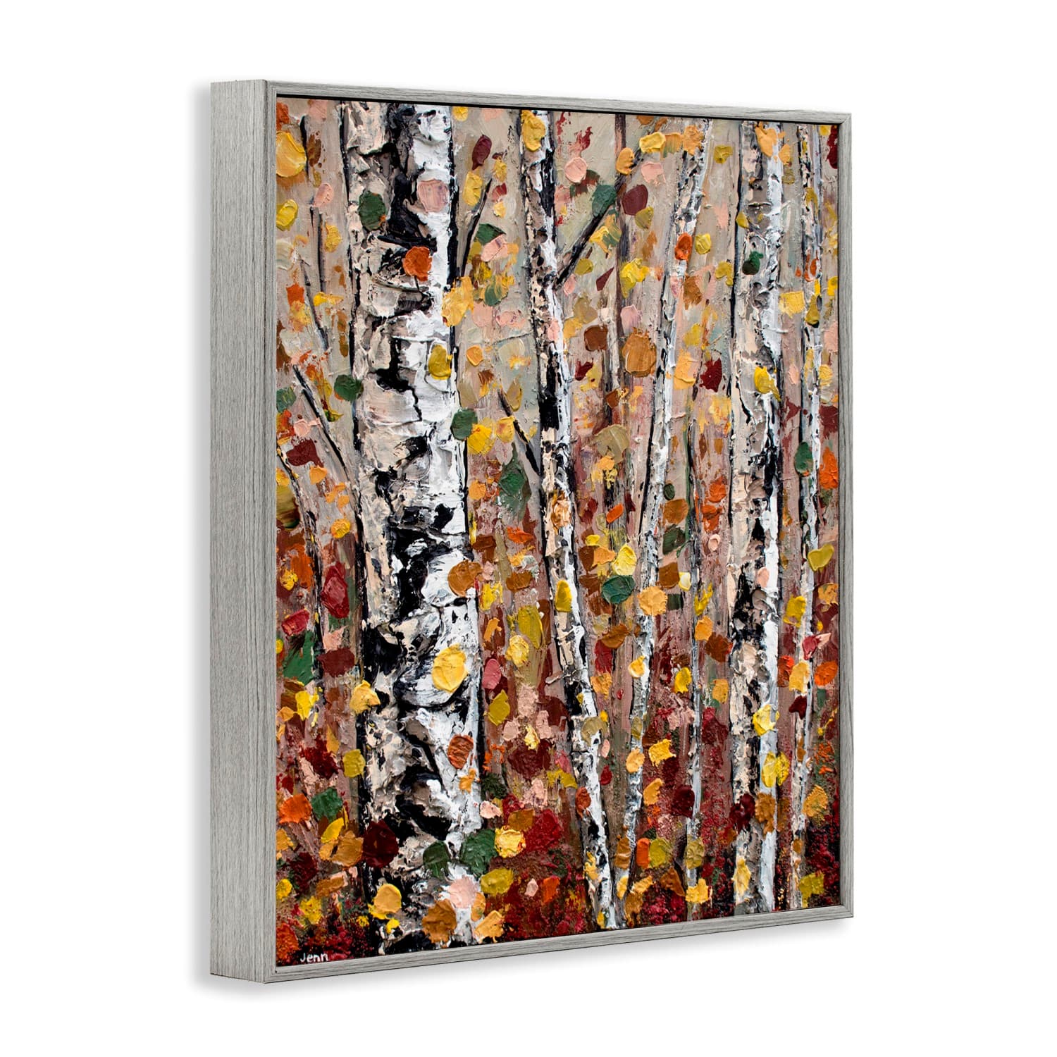 Stupell Industries Autumn Birch Trees Abstract Leaves Framed Giclee Art