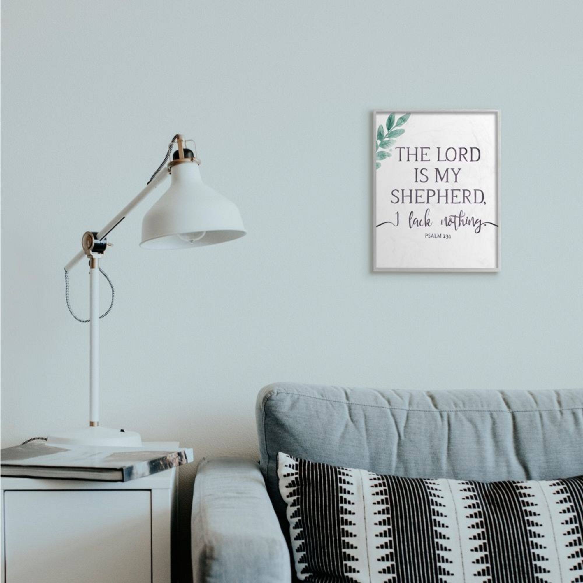 Stupell Industries Lord Is My Shepherd Faith Phrase Plant Greenery Framed Wall Art
