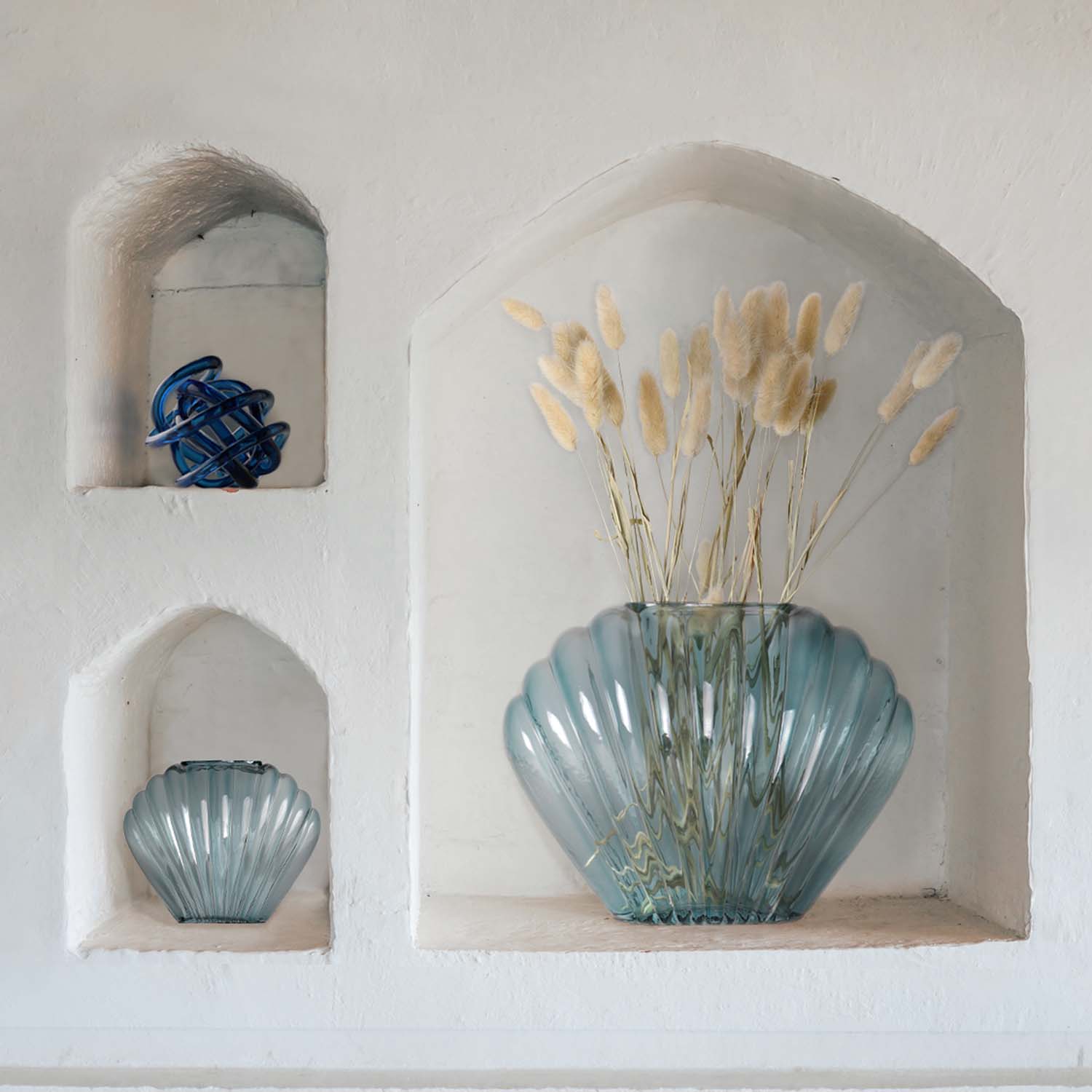 American Art Decor Sea Scallops Azure Glass Vase Set