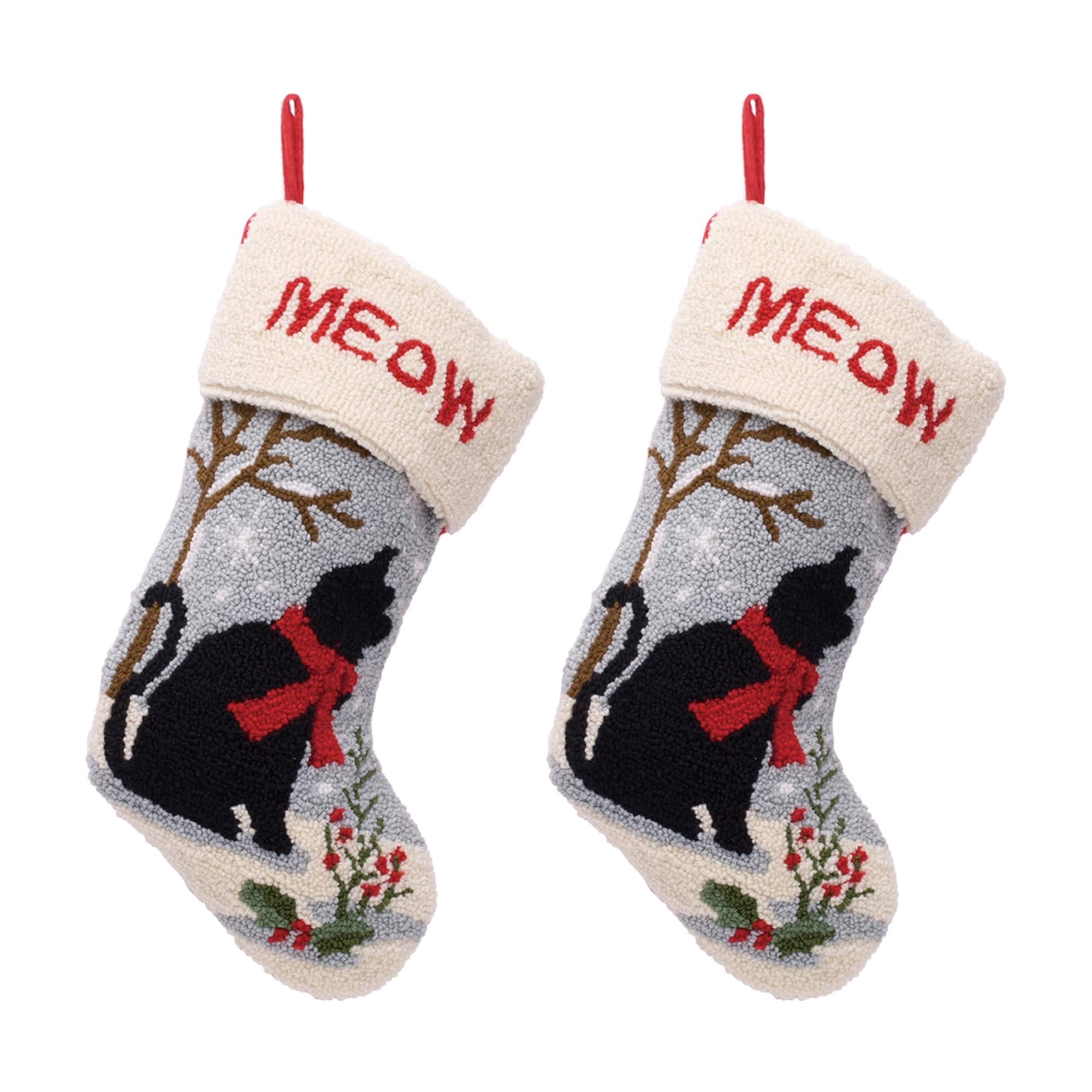 Glitzhome® 20" Cat Hooked Stockings, 2ct.