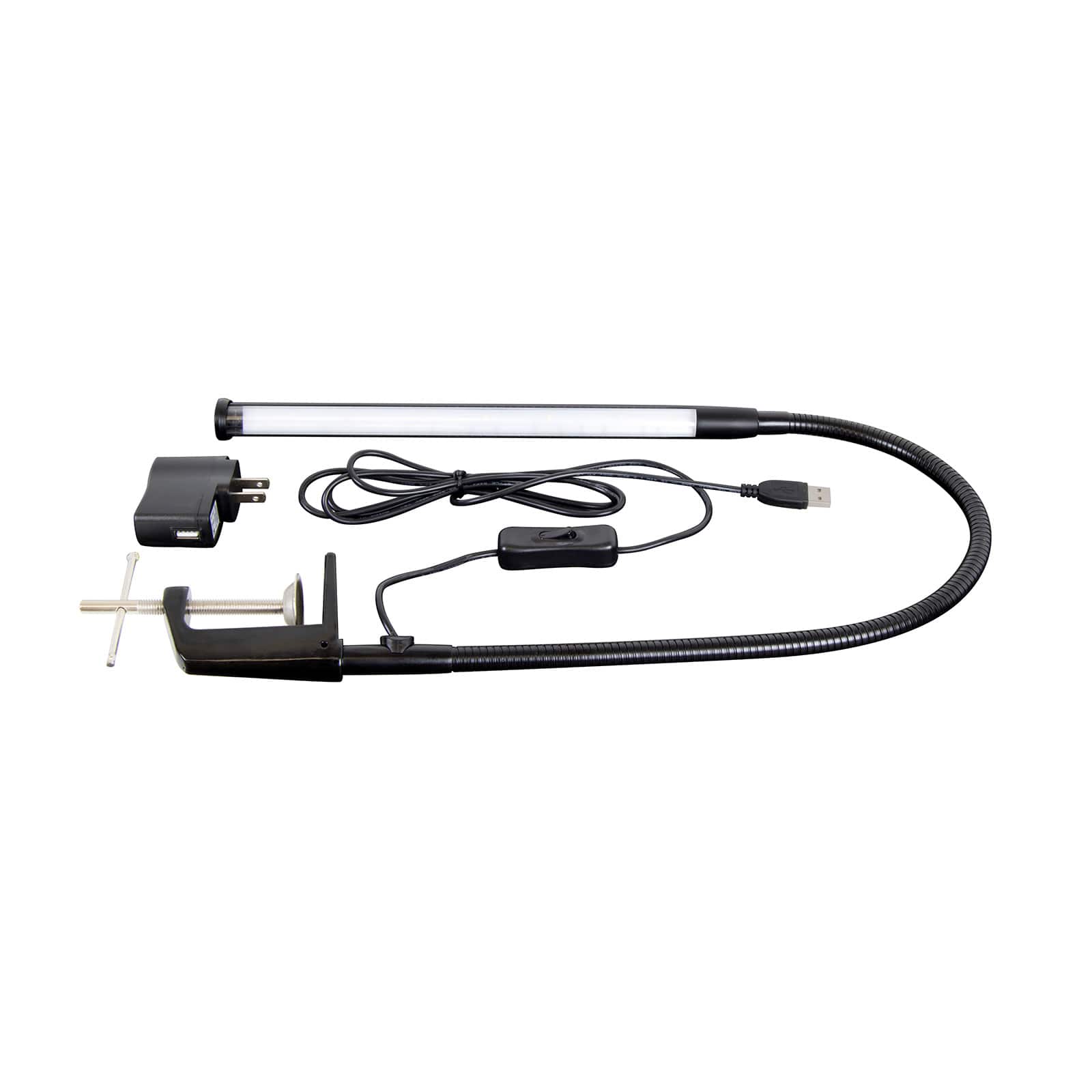Studio Designs Black Metal LED Bar Clamp Lamp with Flexible Neck