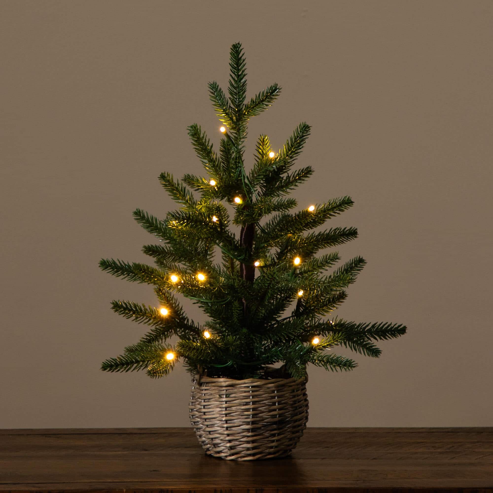 1.5ft. Pre-Lit Artificial Mini Christmas Tree in Basket with 20 Warm White LED Lights