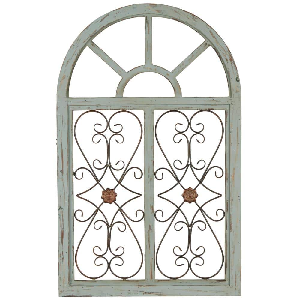 Ivory and Iris 28" x 45" Light Blue Wood Scroll Wall Décor