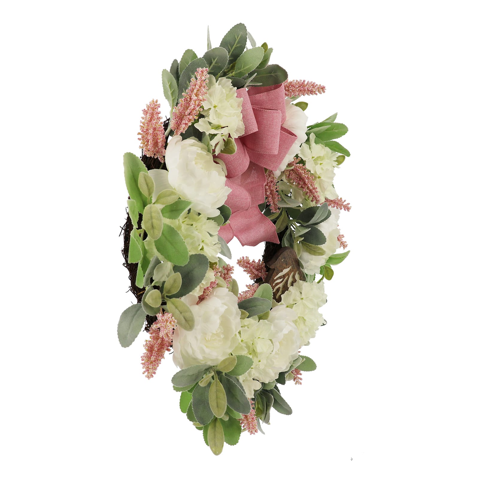 24" Cream Peony with Pink Bow & Bird Wreath by Ashland®