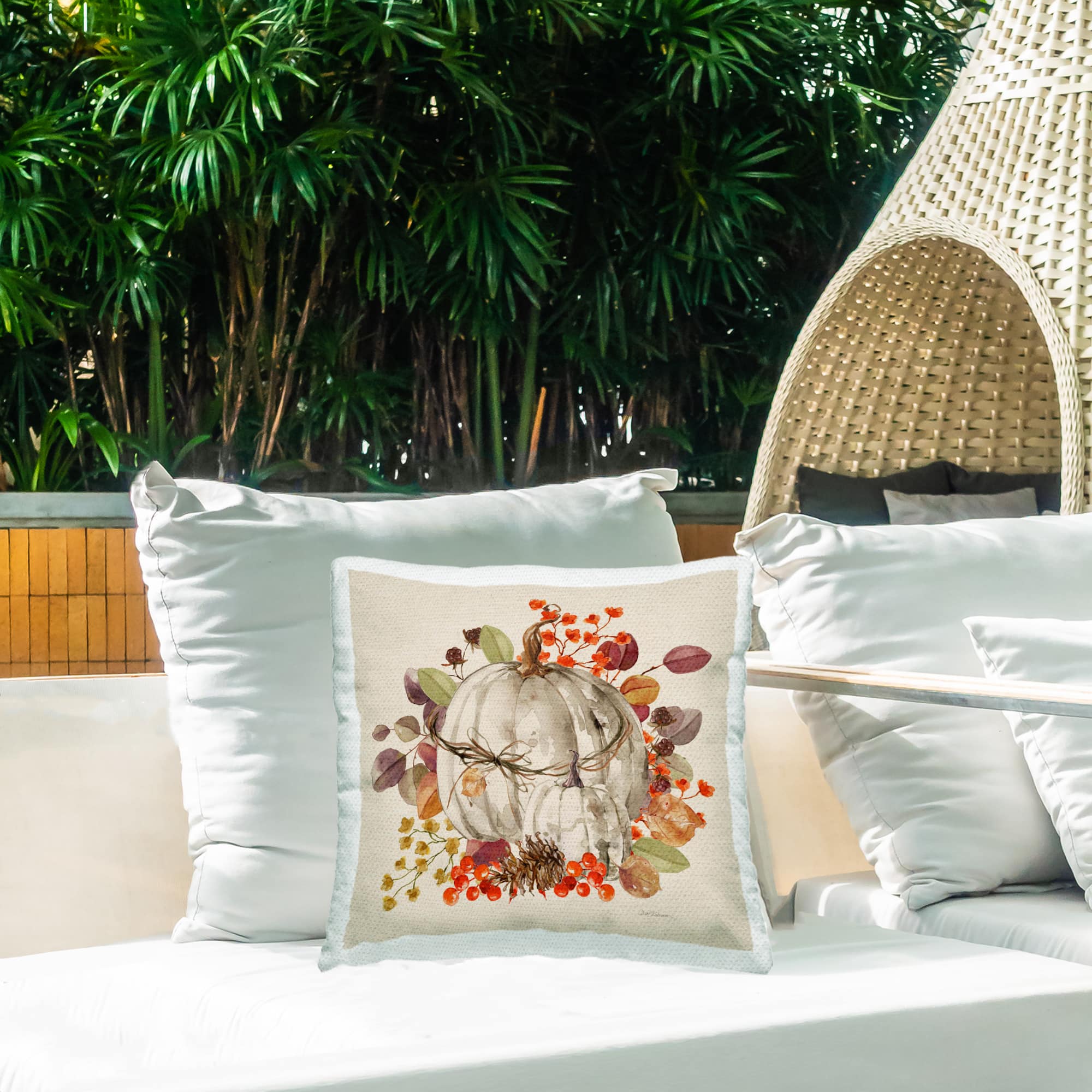 Stupell Industries Harvest Sprigs & Pumpkin Outdoor Printed Pillow