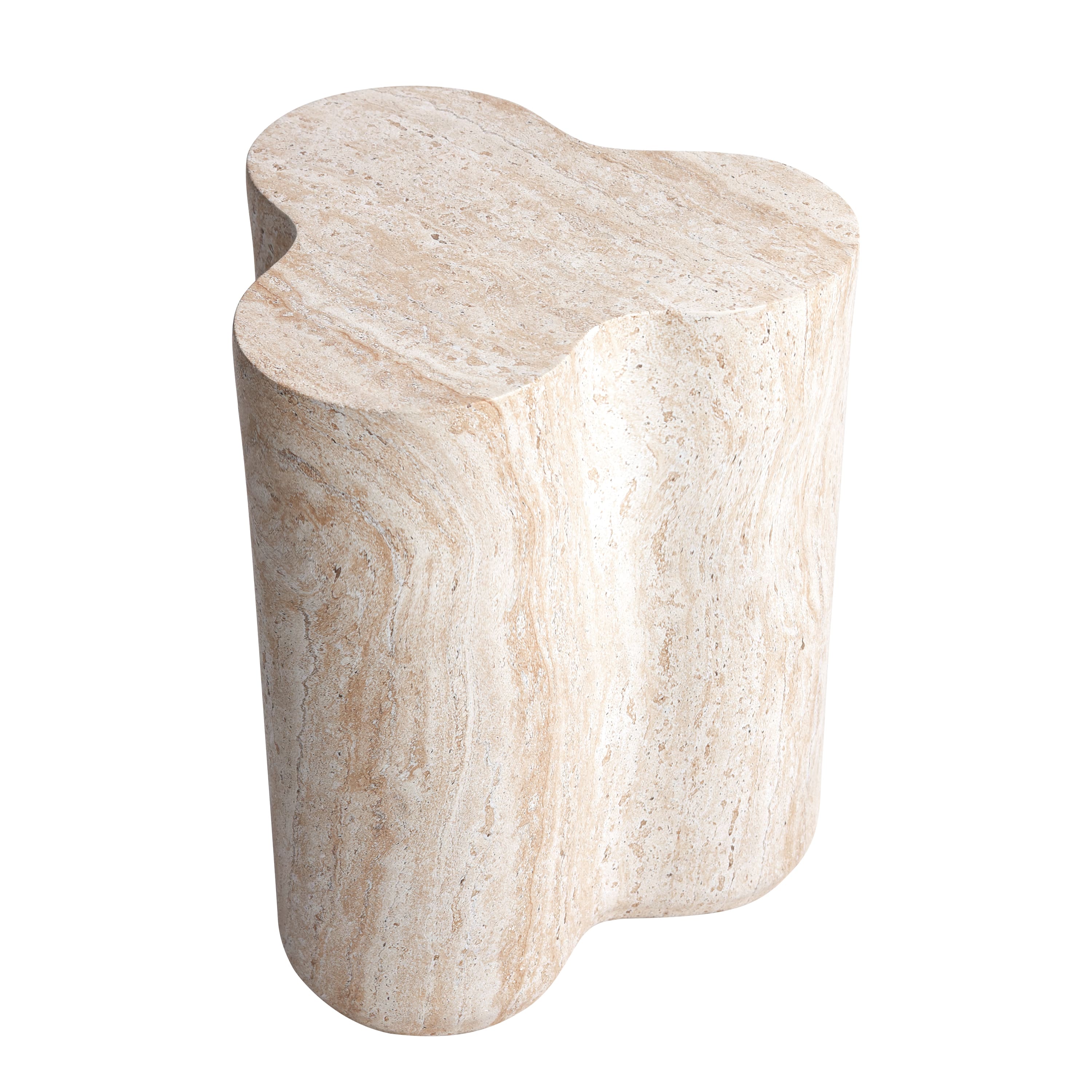 Empire Art Direct 18" Clover Travertine Stone Finish MGO Side Accent Table