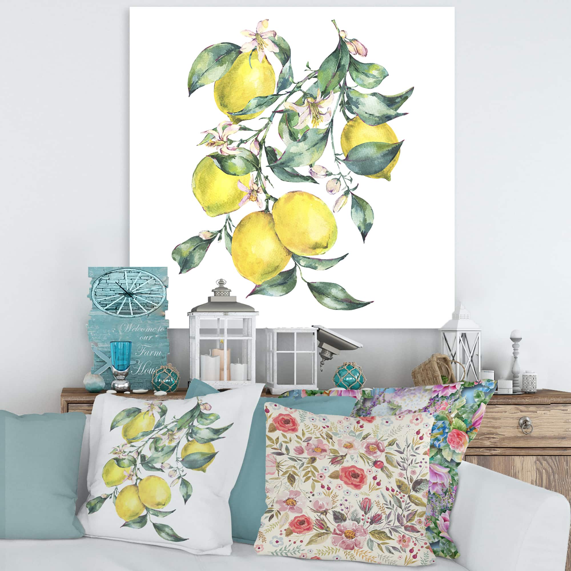 Designart - Branch of Yellow Lemons and Leaves I