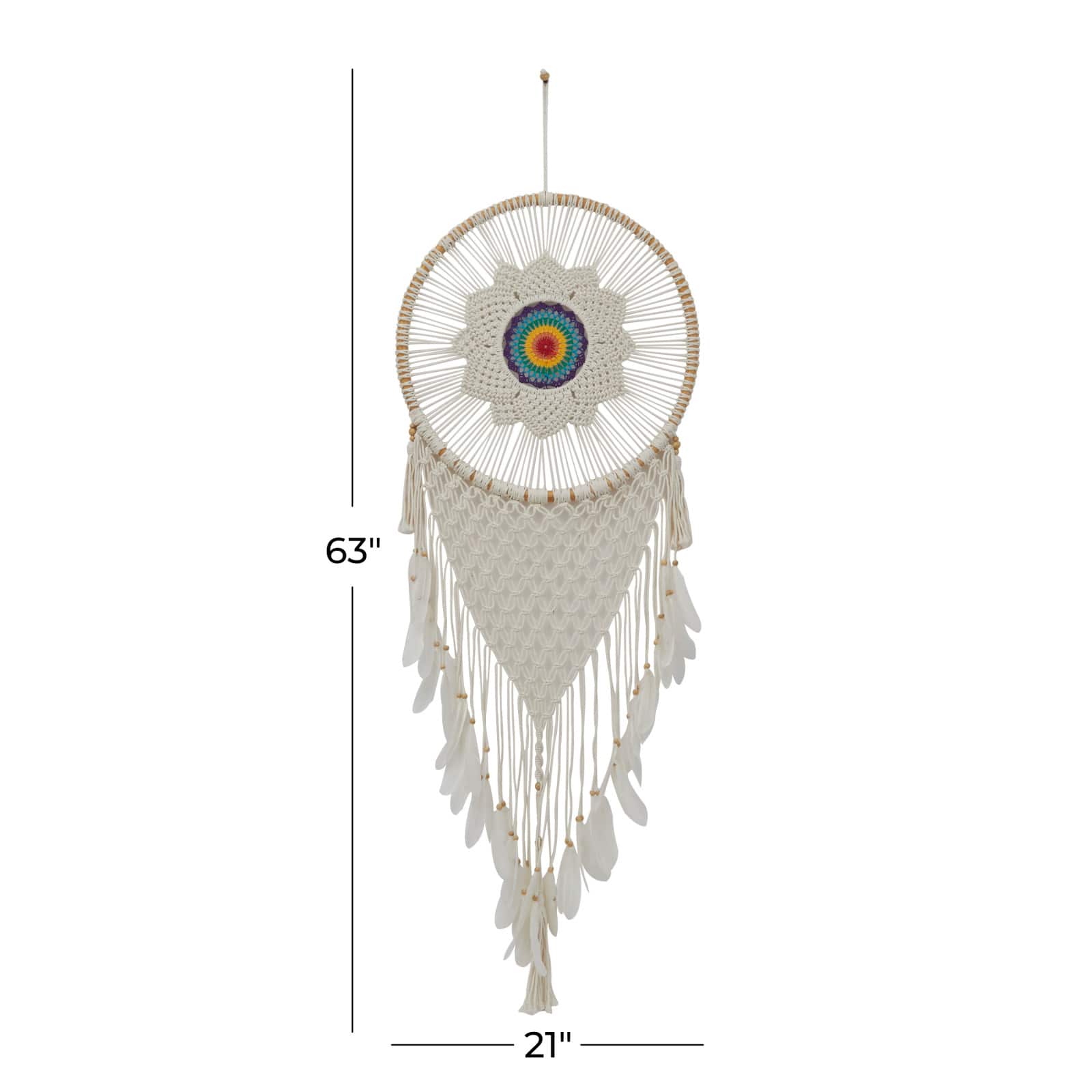 White Cotton Bohemian Dreamcatcher Wall Decor, 21" x 1" x 63"