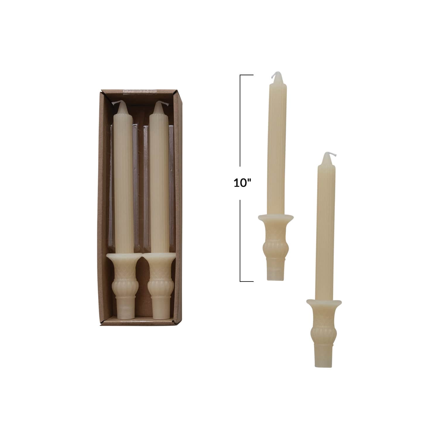 Hello Honey® 10" Unscented Taper Candles with Ornate Base, 2ct.