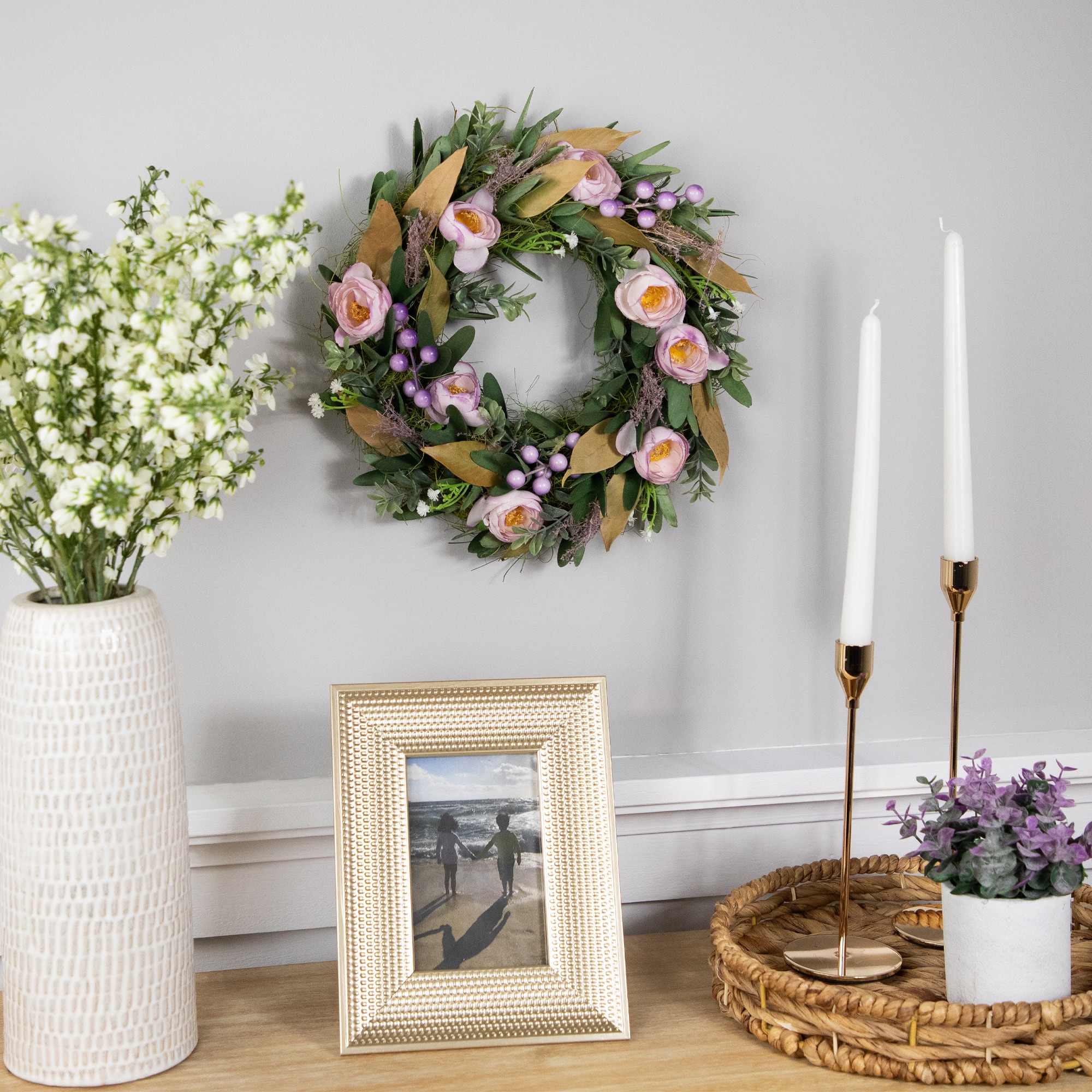 13" Purple Artificial Mixed Floral and Greenery Spring Wreath