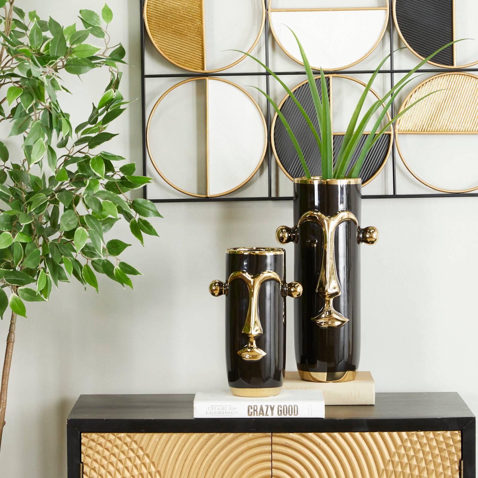 Black Stoneware Modern Abstract Vase,