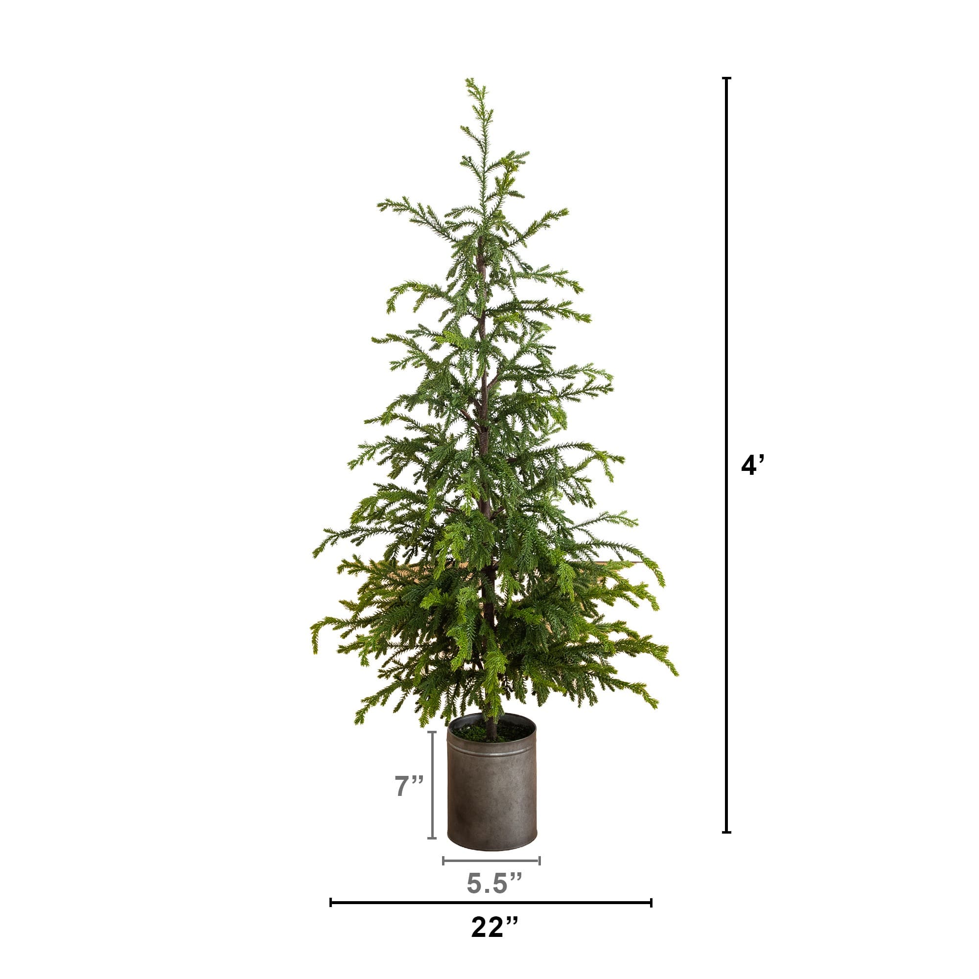 Nearly Natural 4ft. Artificial Real Touch Natural Look Norfolk Island Pine in Tin Planter