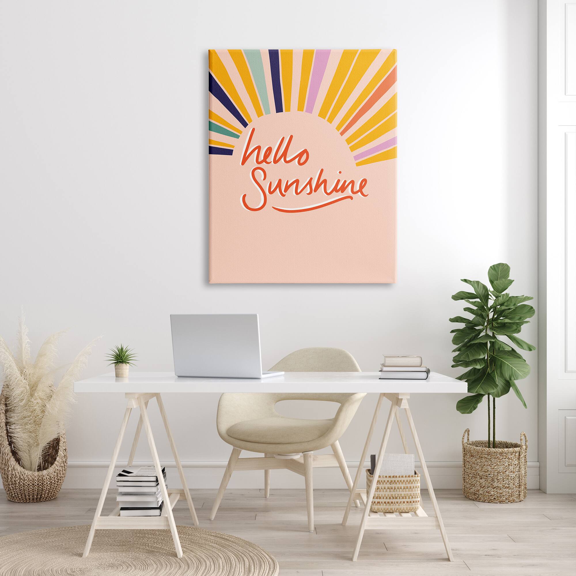 Stupell Industries Hello Sunshine Exclamation Sunrise Rainbow Rays Canvas Wall Art
