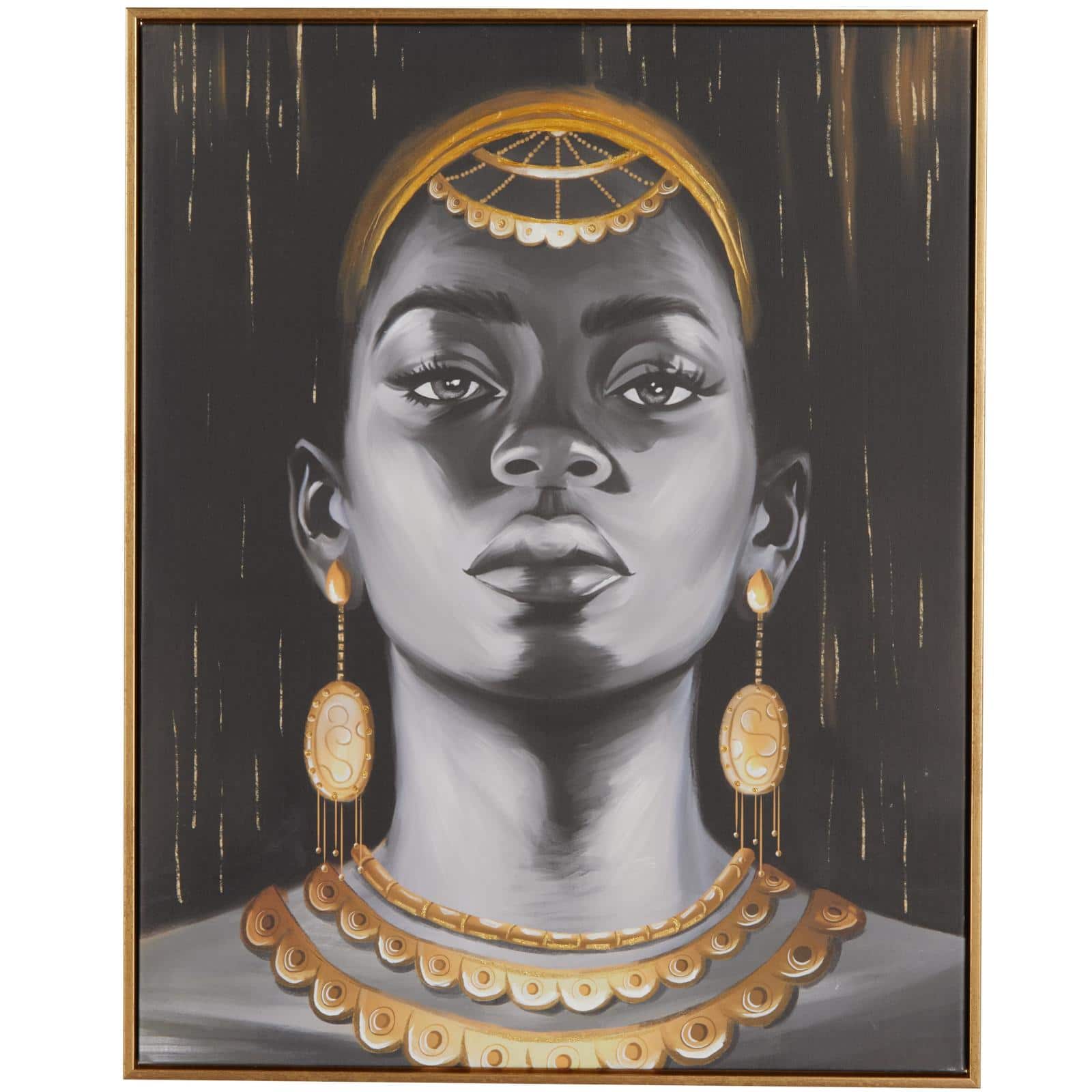 Black Canvas Woman Framed Wall Art with Gold Foil and Jewelry Accents