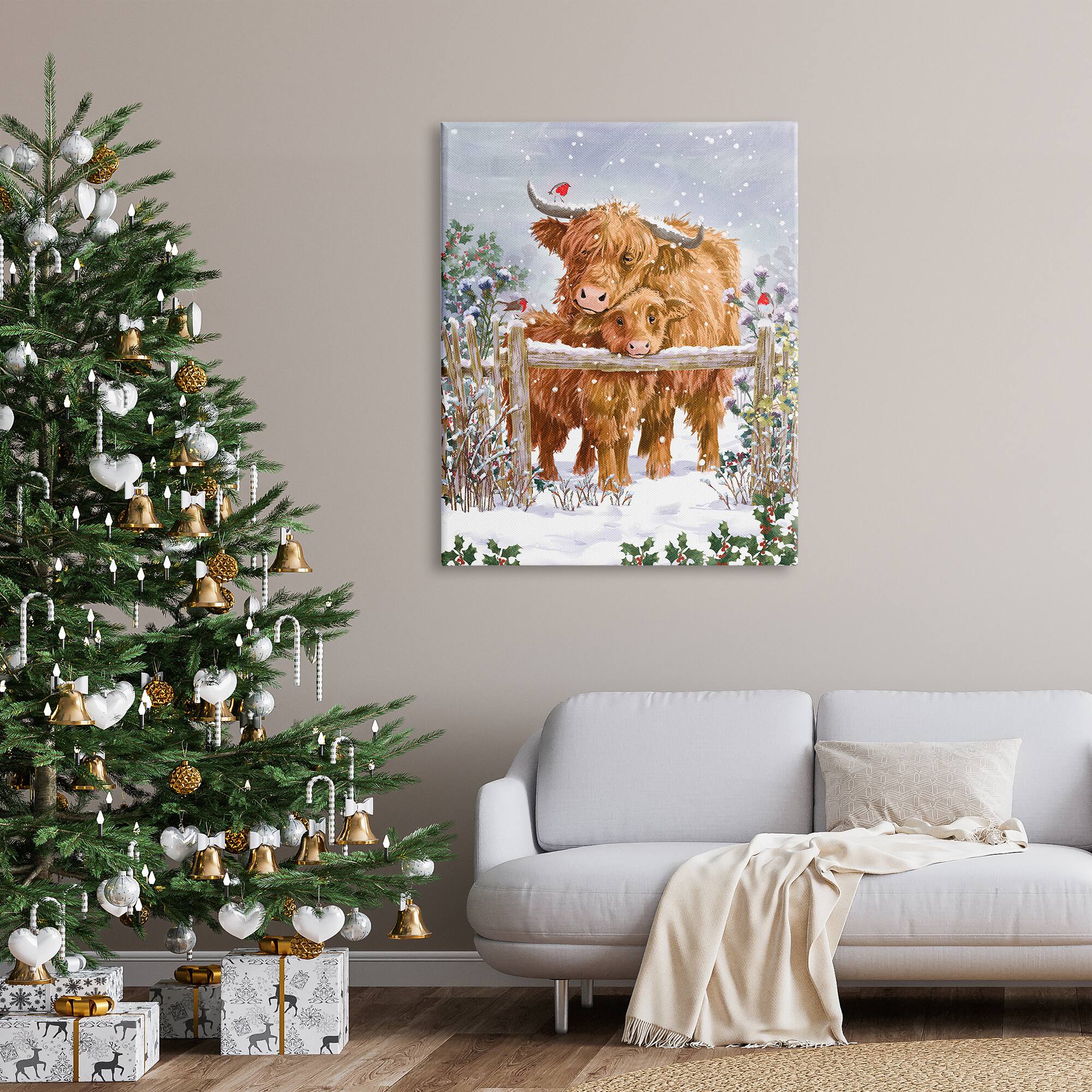 Stupell Industries Winter Cattle Cuddling Snow Scene Canvas Wall Art