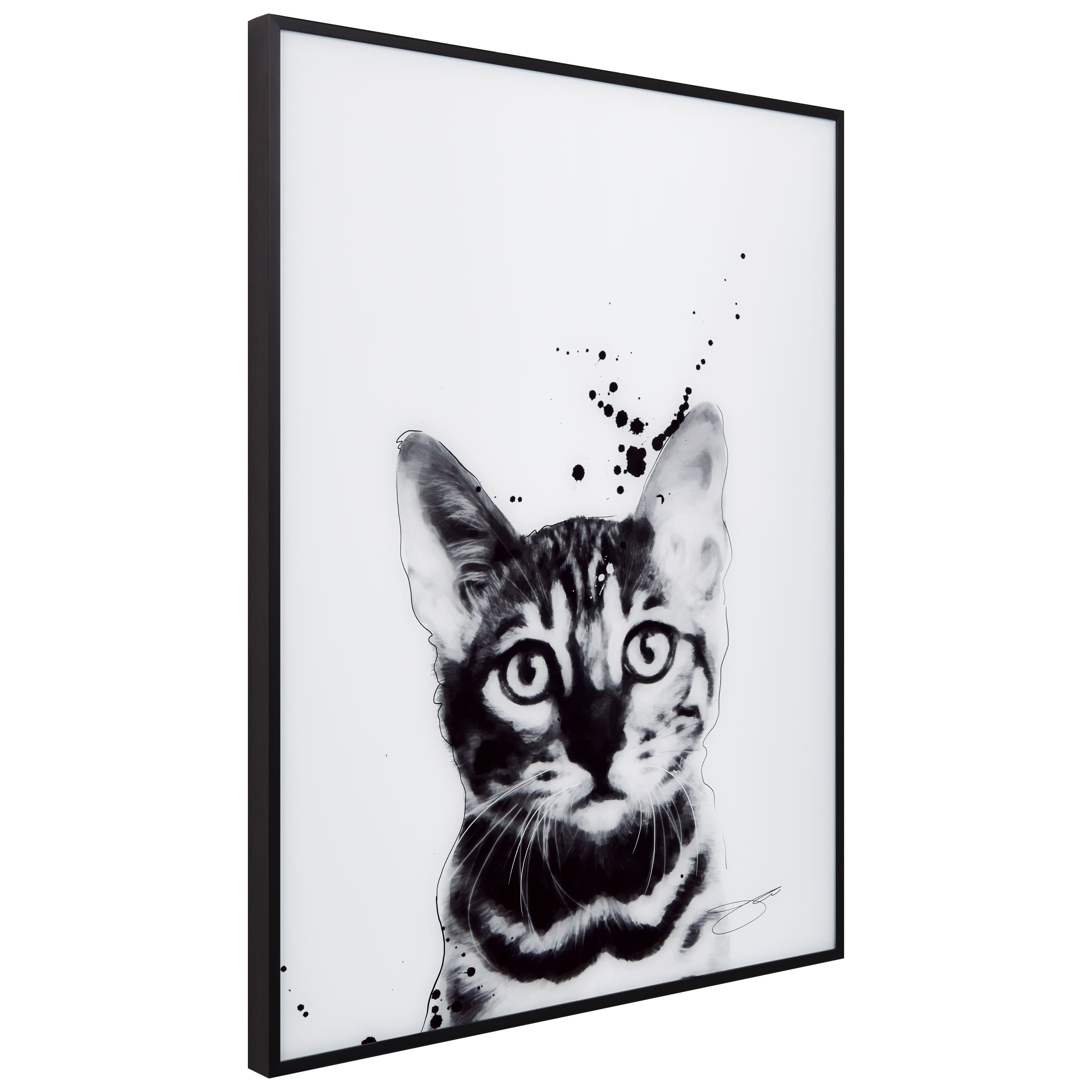 Empire Art Direct 24" x 18" Black & White Bengal Cat Pet Reverse Printed Wall Art with Black Frame