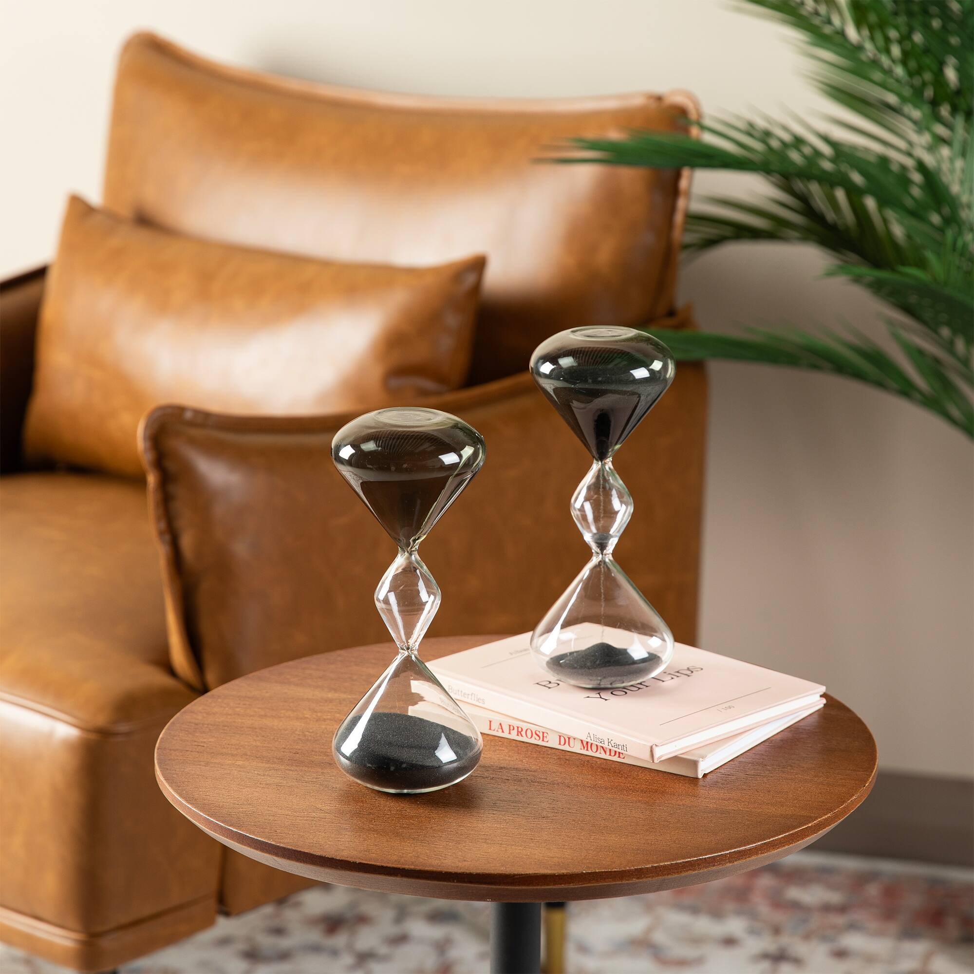Glitzhome® 7.75" Tri-Layer Two-Tone Color Hourglasses with Black Sand, 2ct.