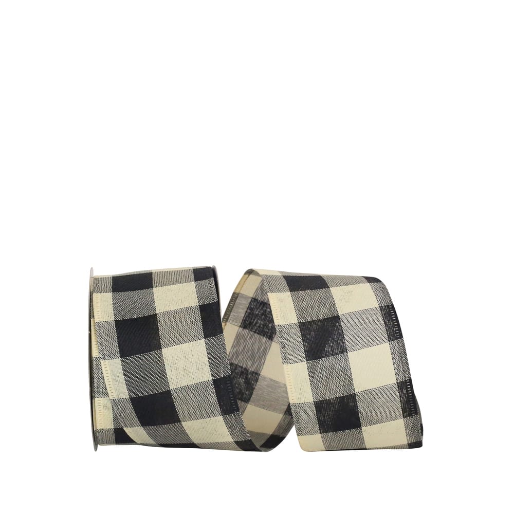 JAM Paper 2.5" x 10yd. Cream and Black Country Buffalo Gingham Large Wired Edge Ribbon