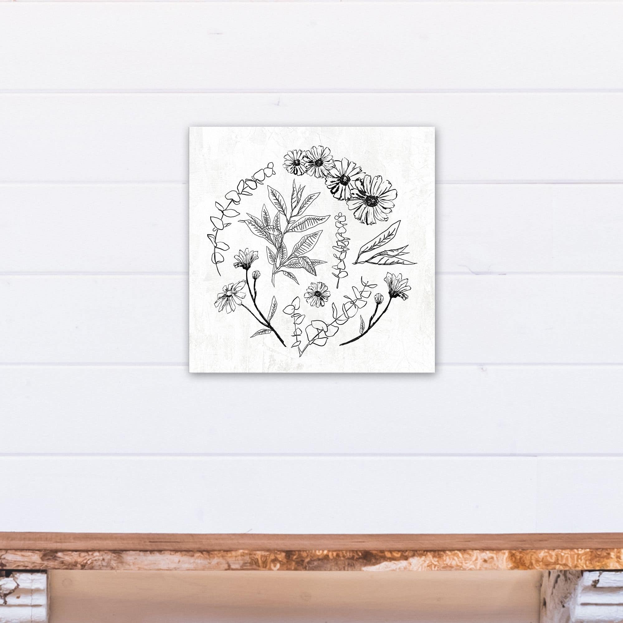 Hand Drawn Flowers and Leaves 16" x 16" Canvas Wall Art
