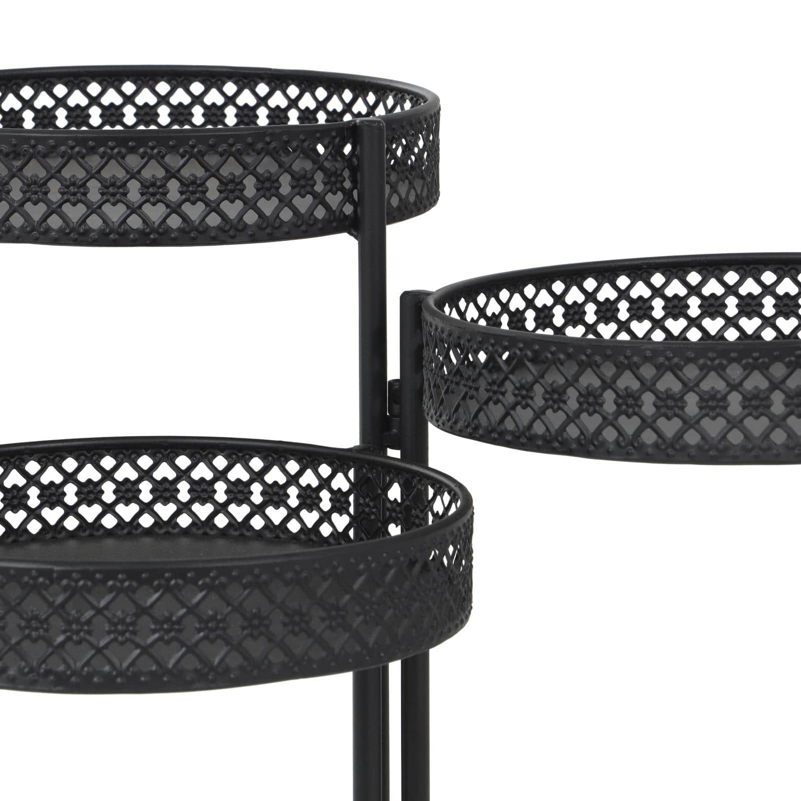 20" Metal Curved Folding 3-Tier Plant Stand with Floral & Scroll Patterns