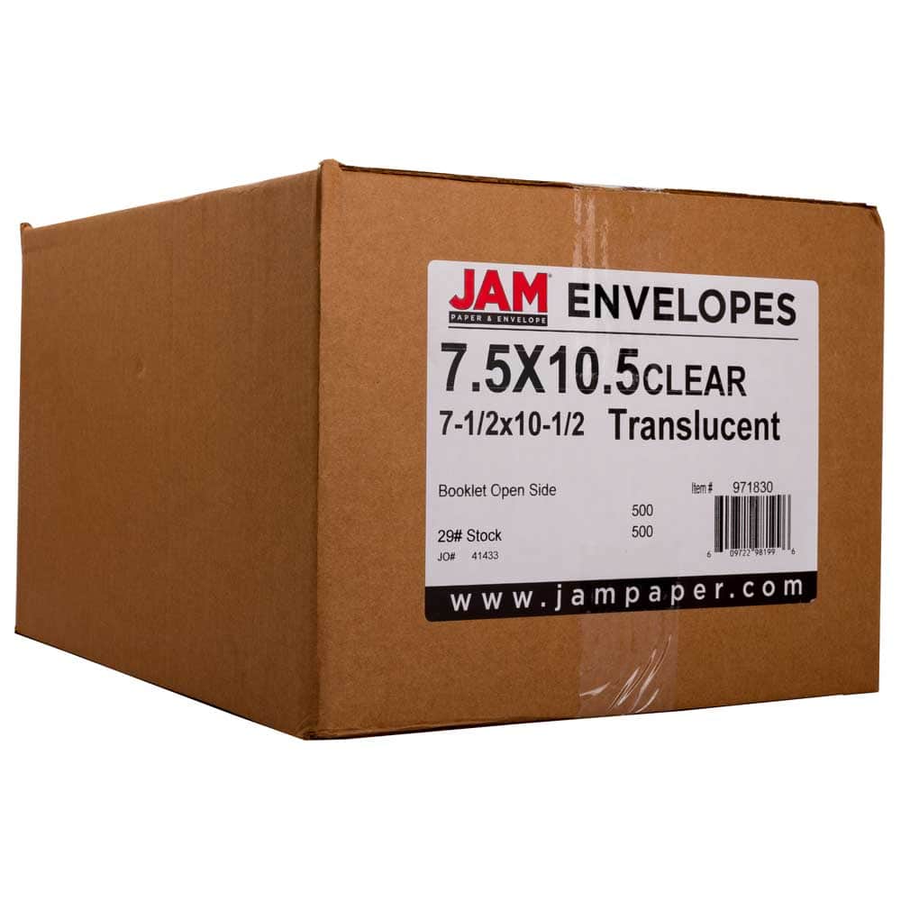 JAM Paper 7.5" x 10.5" Translucent Clear Vellum Envelopes, 25ct.