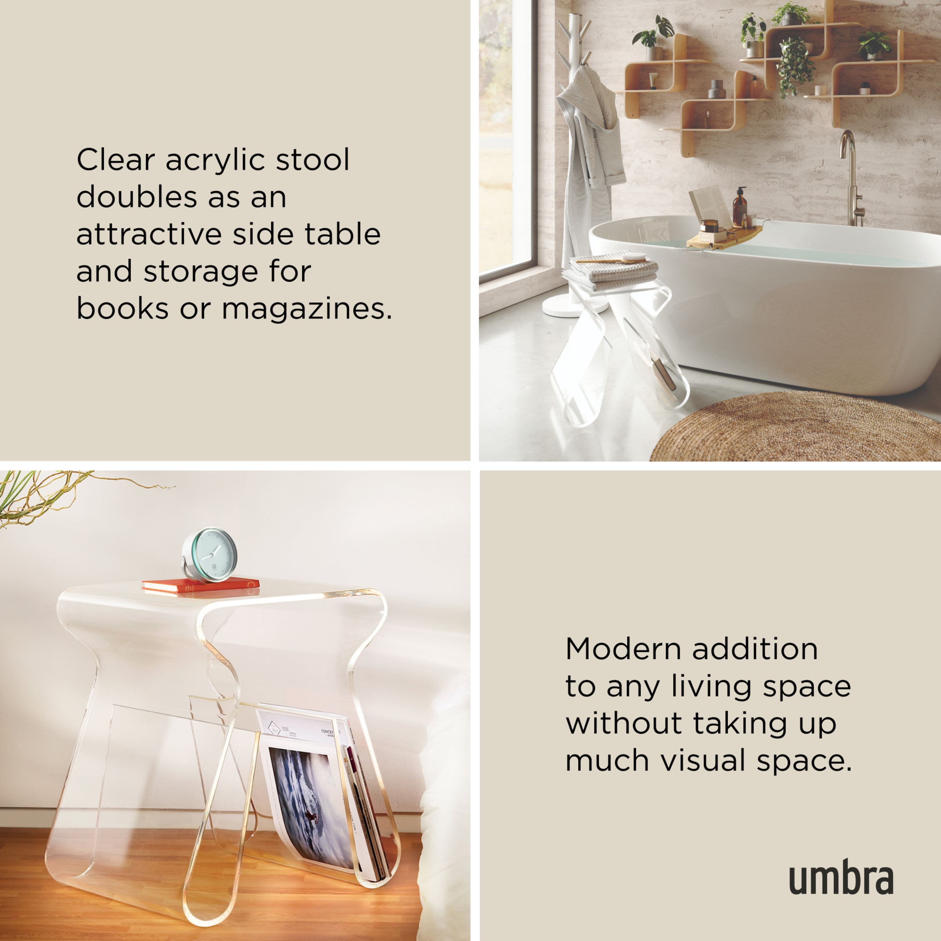 Umbra 17" x 17" Clear Magino Stool with Magazine Rack