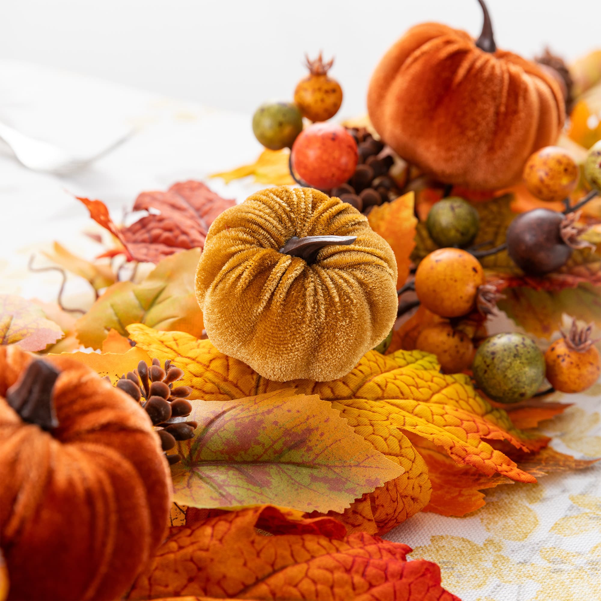 Glitzhome® 6ft Fall Velvet Pumpkin, Pinecone & Berry Garland