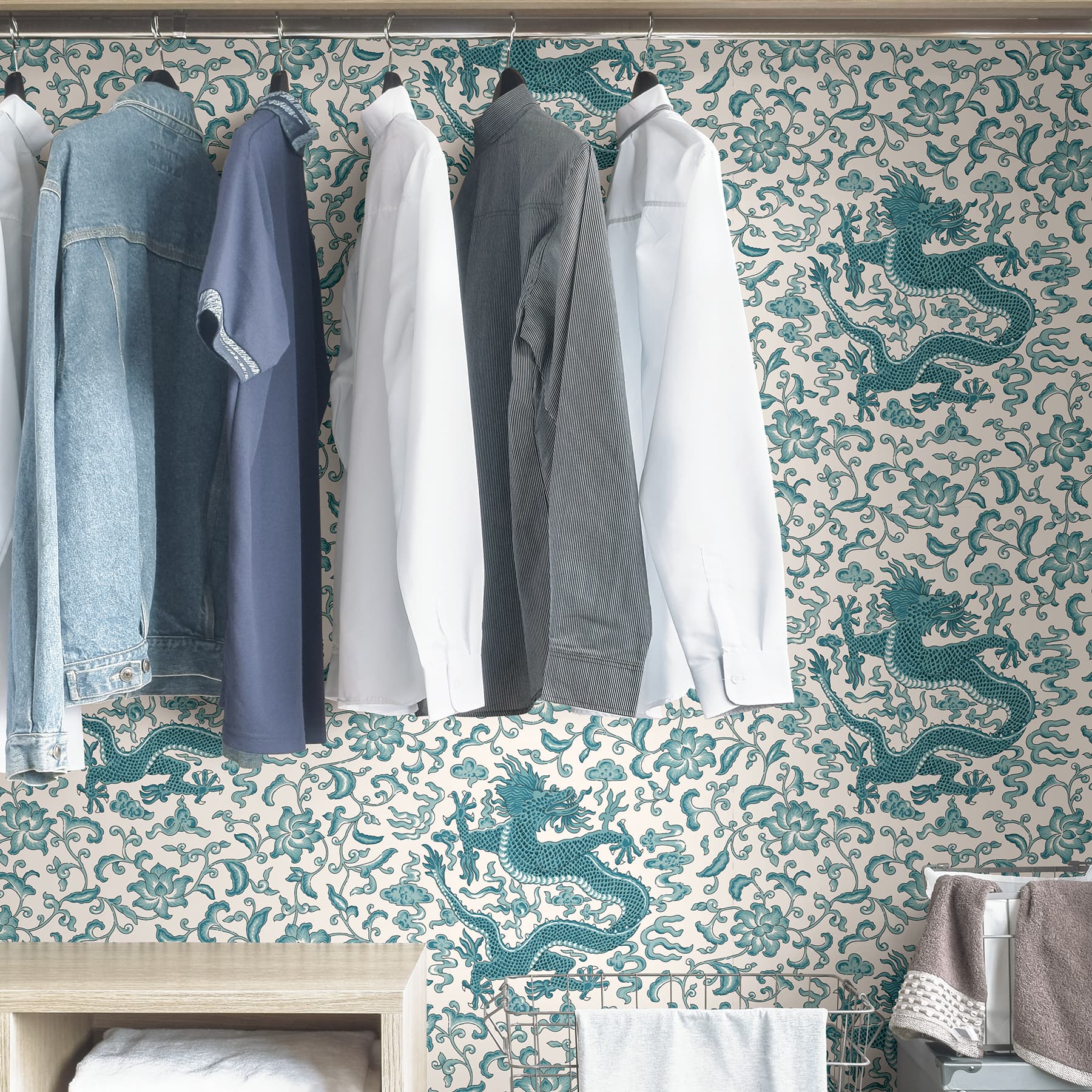 Scalamandre Peacock Chien Dragon Peel & Stick Wallpaper