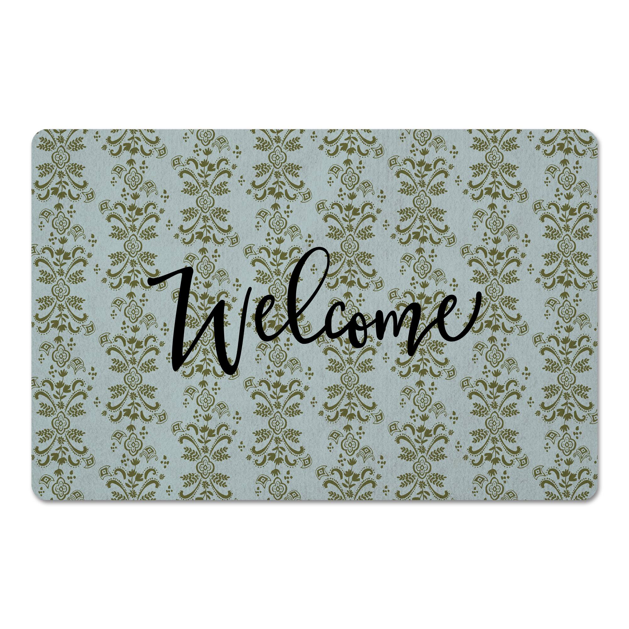 Welcome Floral Crest Floor Mat