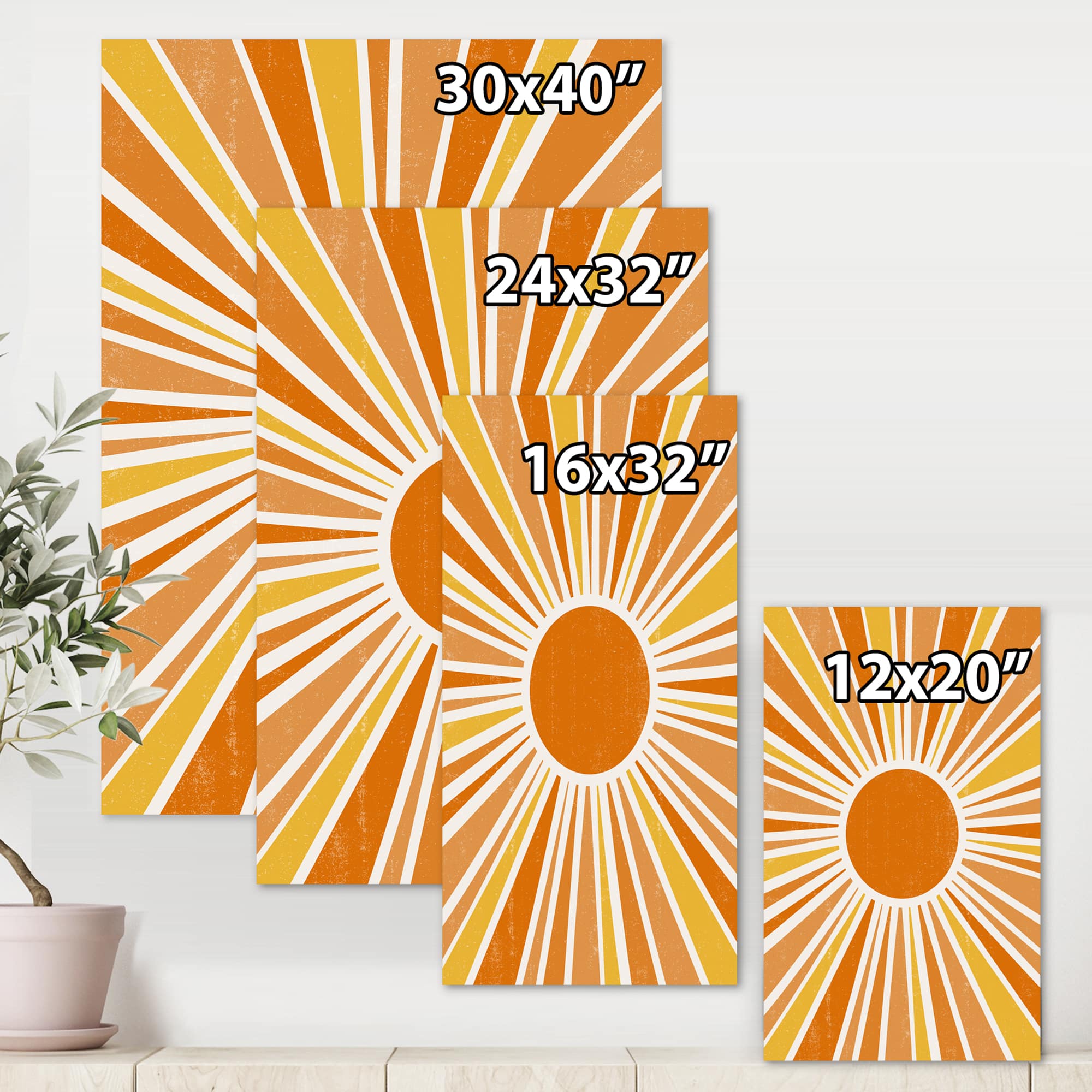 Designart - Minimalist Bright Shining Orange Sun Rays I - Modern Canvas Wall Art Print