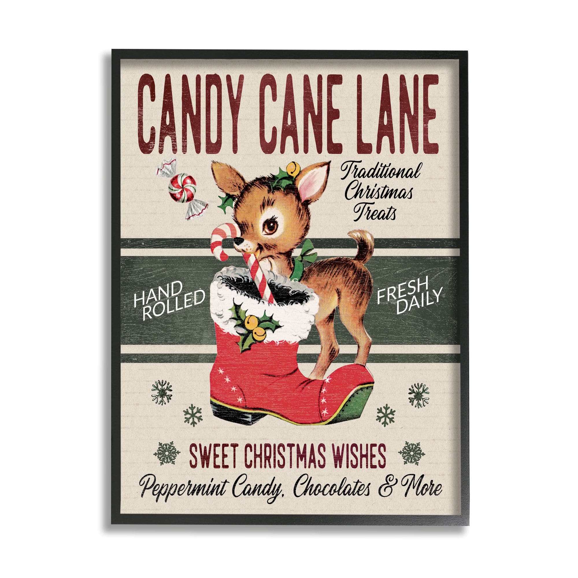 Stupell Industries Candy Cane Lane Vintage Reindeer Boot Framed Giclee Art