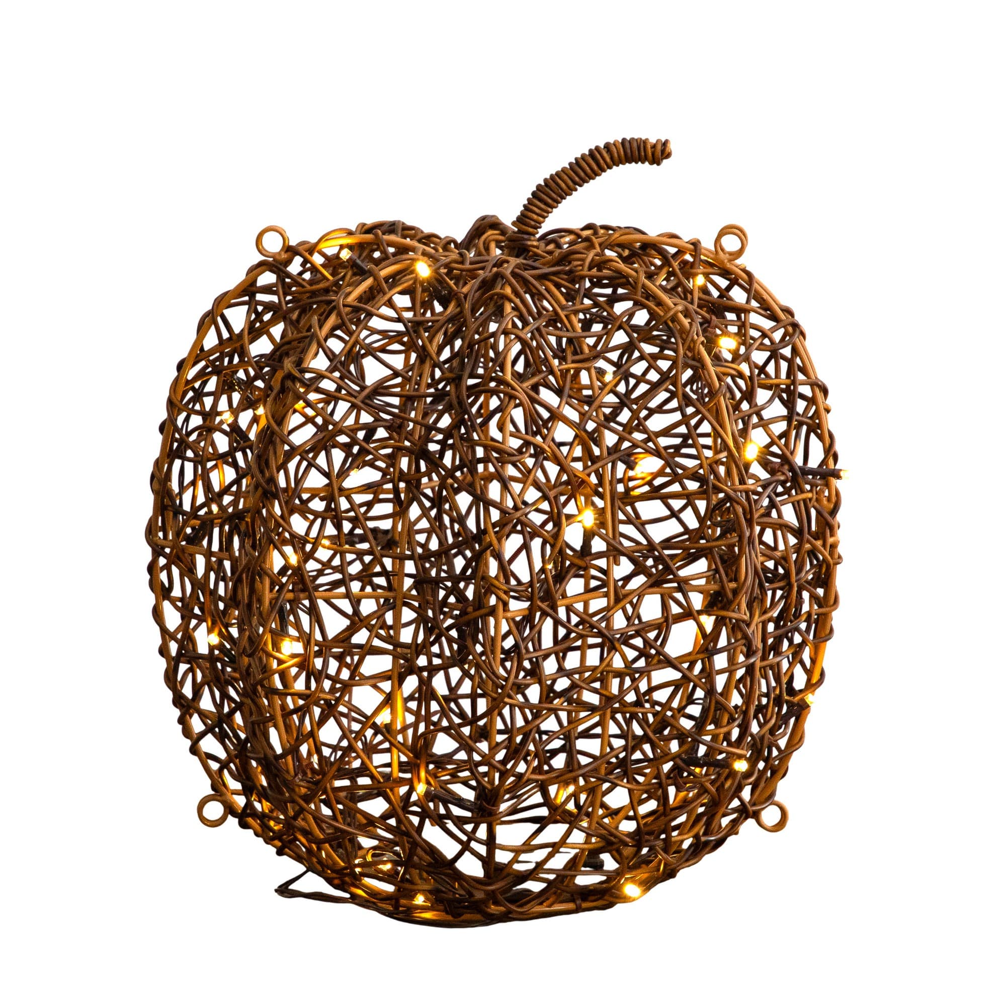 12" Pre-Lit Autumn Rattan Fall Pumpkin with 40 Warm White LED Lights