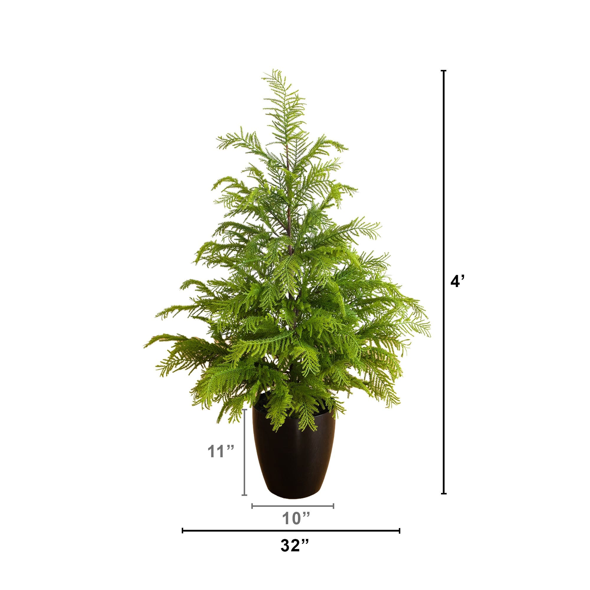 Nearly Natural 4ft. Unlit Artificial Real Touch Goldcrest Christmas Tree in Black Decorative Planter