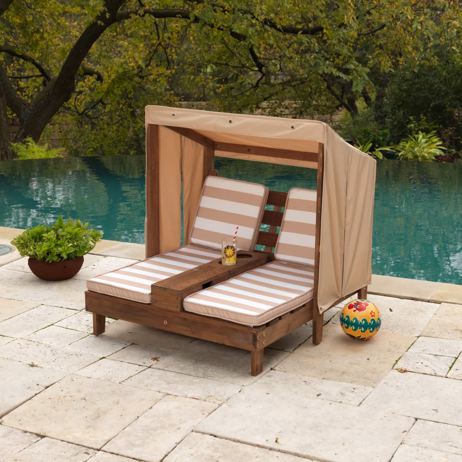 KidKraft Double Chaise Lounge with Cup Holders, Espresso & Oatmeal