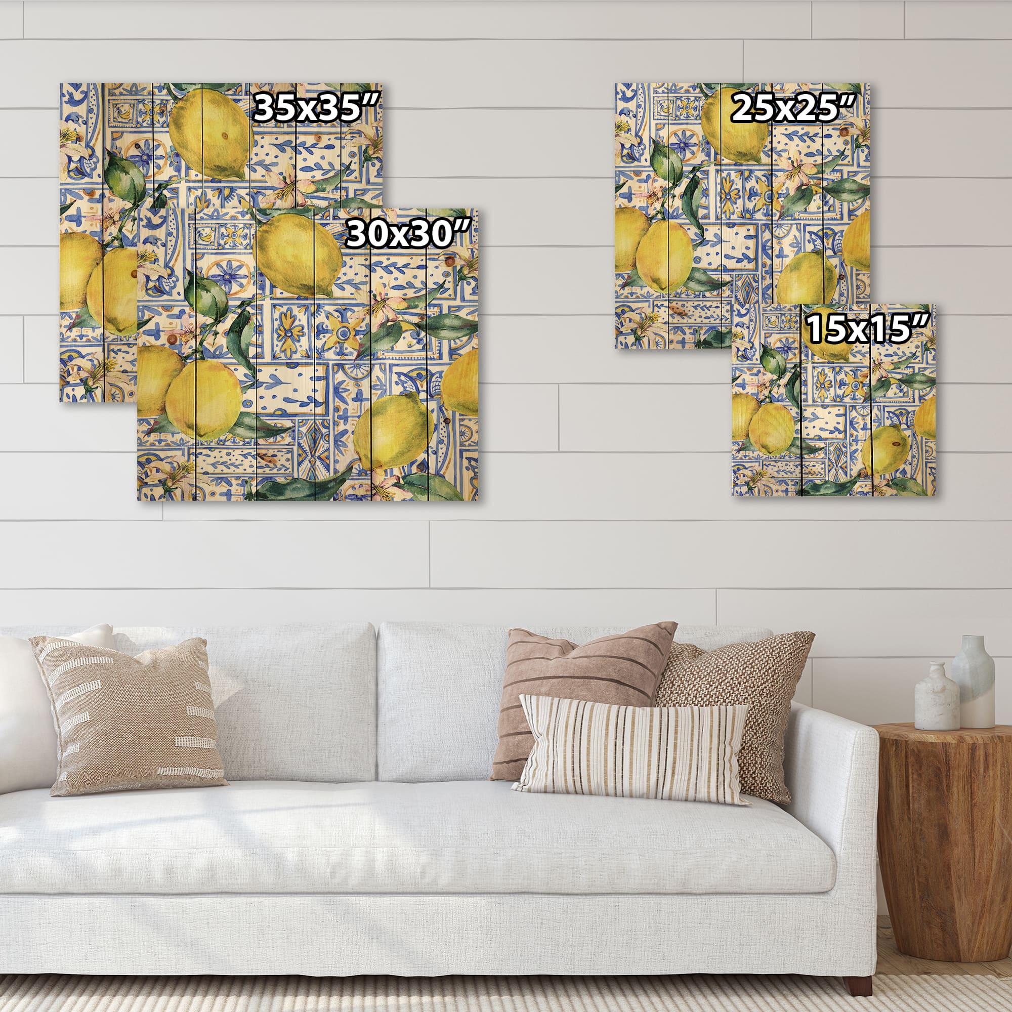 Designart - Lemon Ornament On Blue Geometrical Pattern I