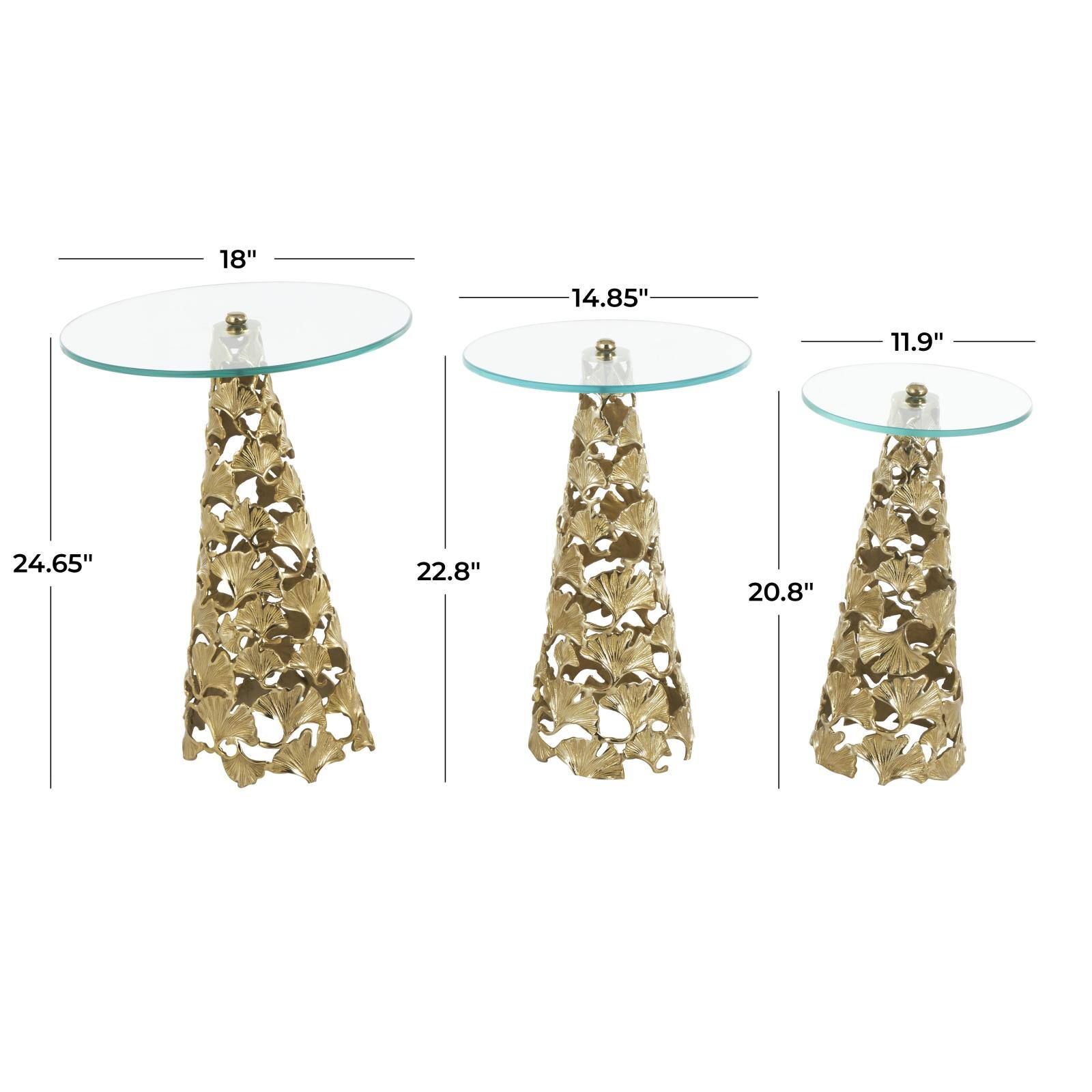 Gold Accent Table with Tempered Glass Tabletop Set