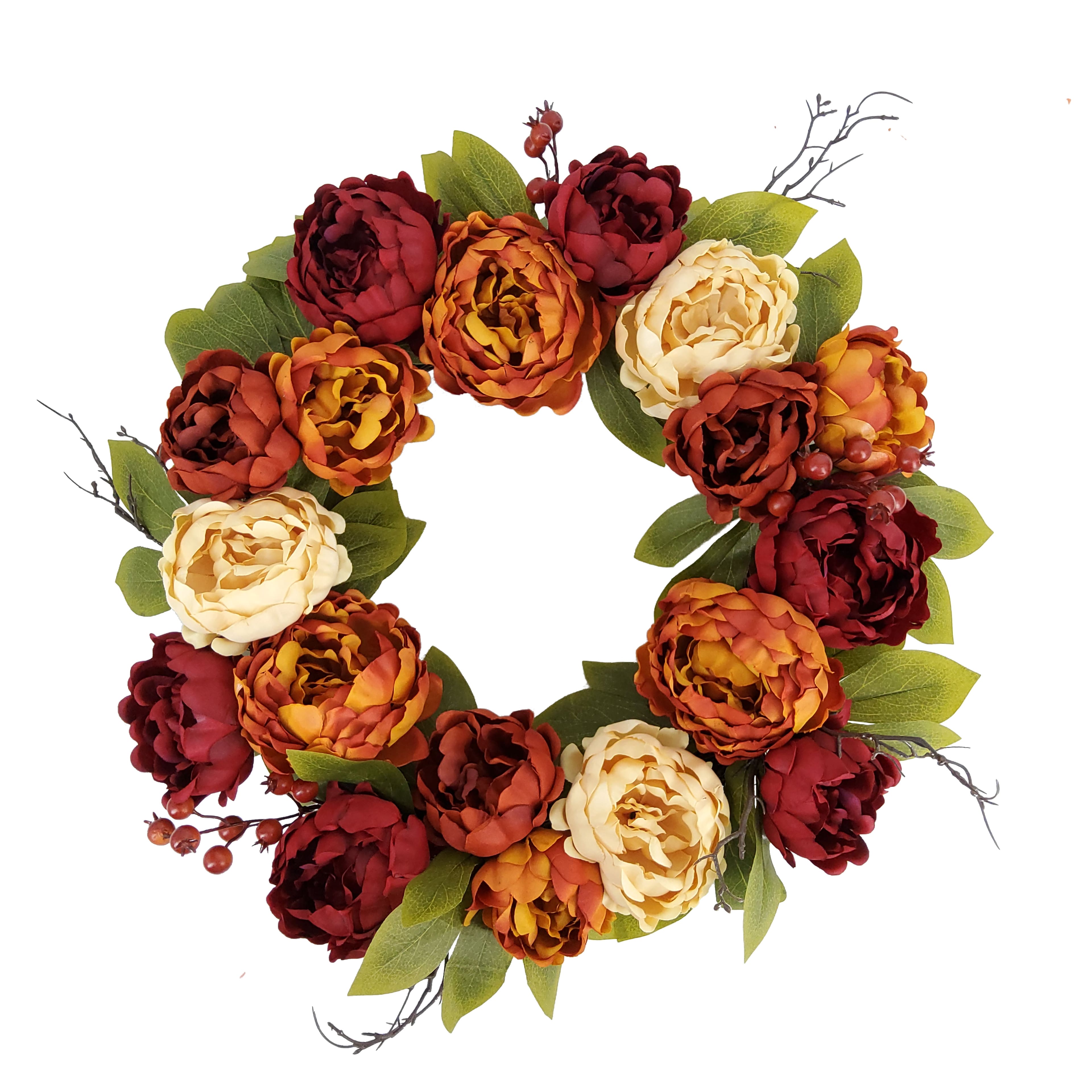 24" Burnt Orange & Burgundy Peony Wreath by Ashland®