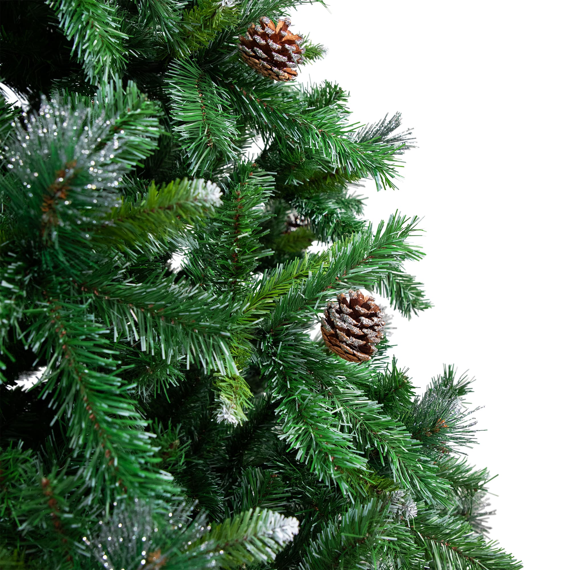 Northlight 12ft. Unlit Green Full Two-Tone Buckeye Glittered Pine & Pinecones Artificial Christmas Tree
