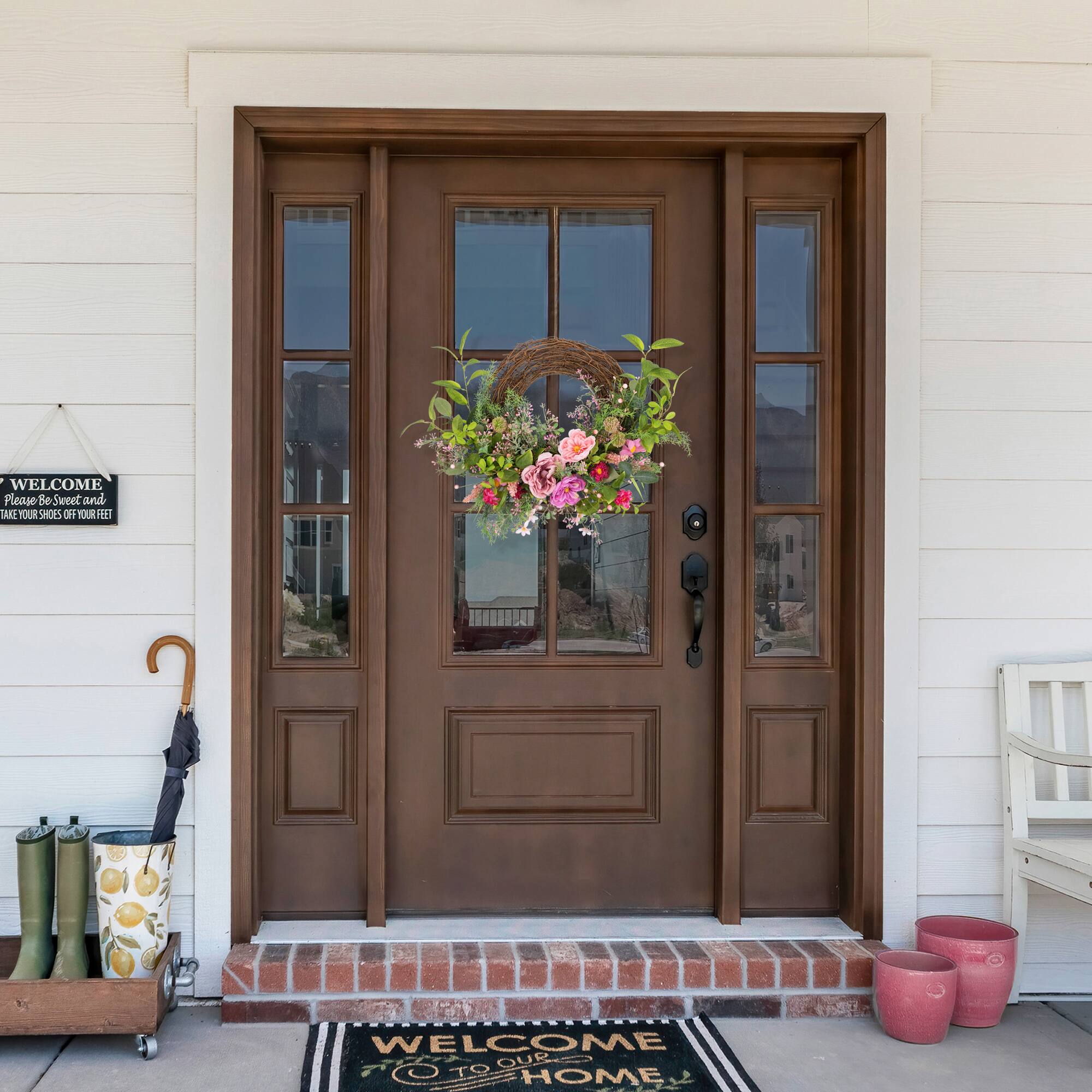28" Pink Peony Mixed Floral Half Spring Wreath