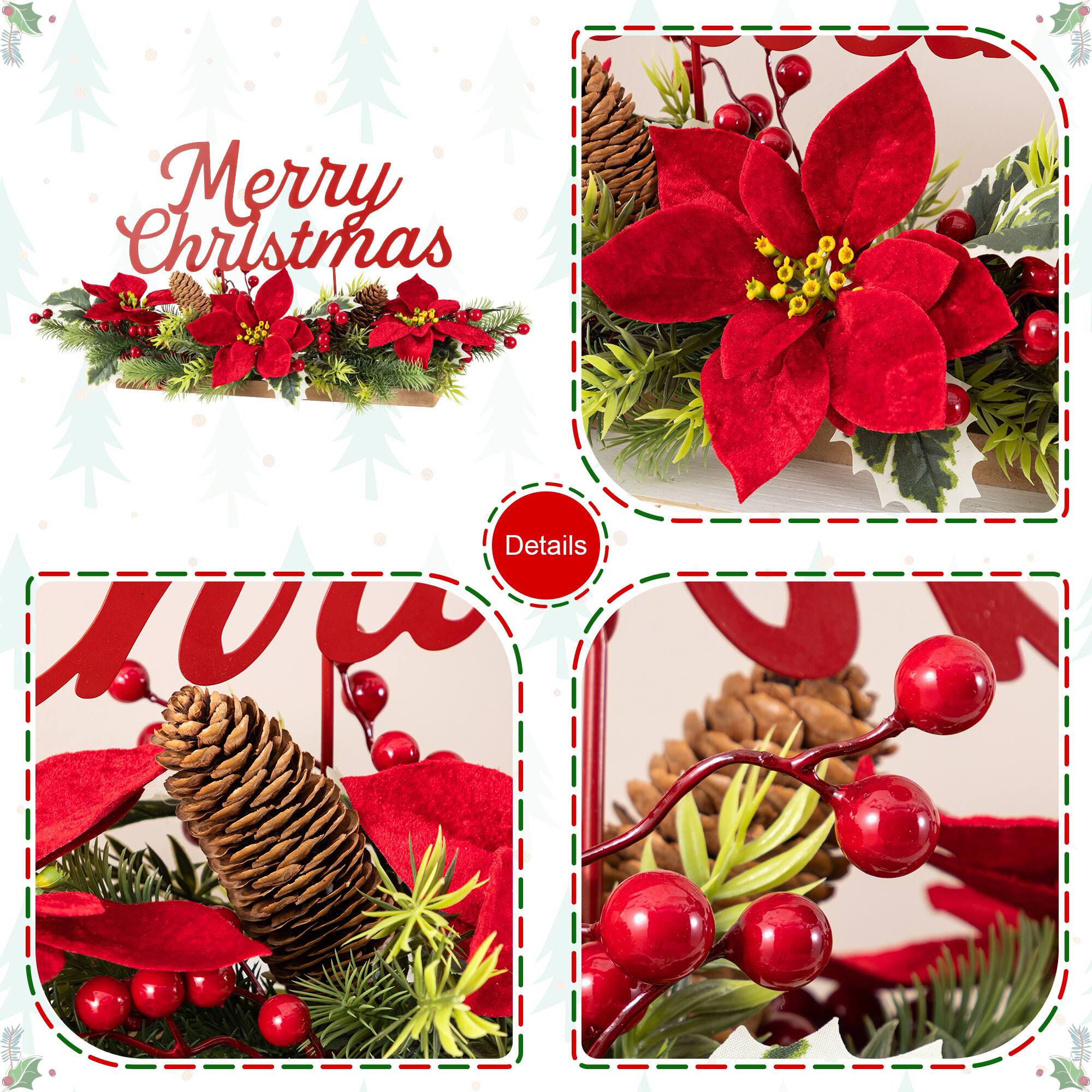 Glitzhome® 24" Metal "Merry Christmas" Poinsettia CenterPiece