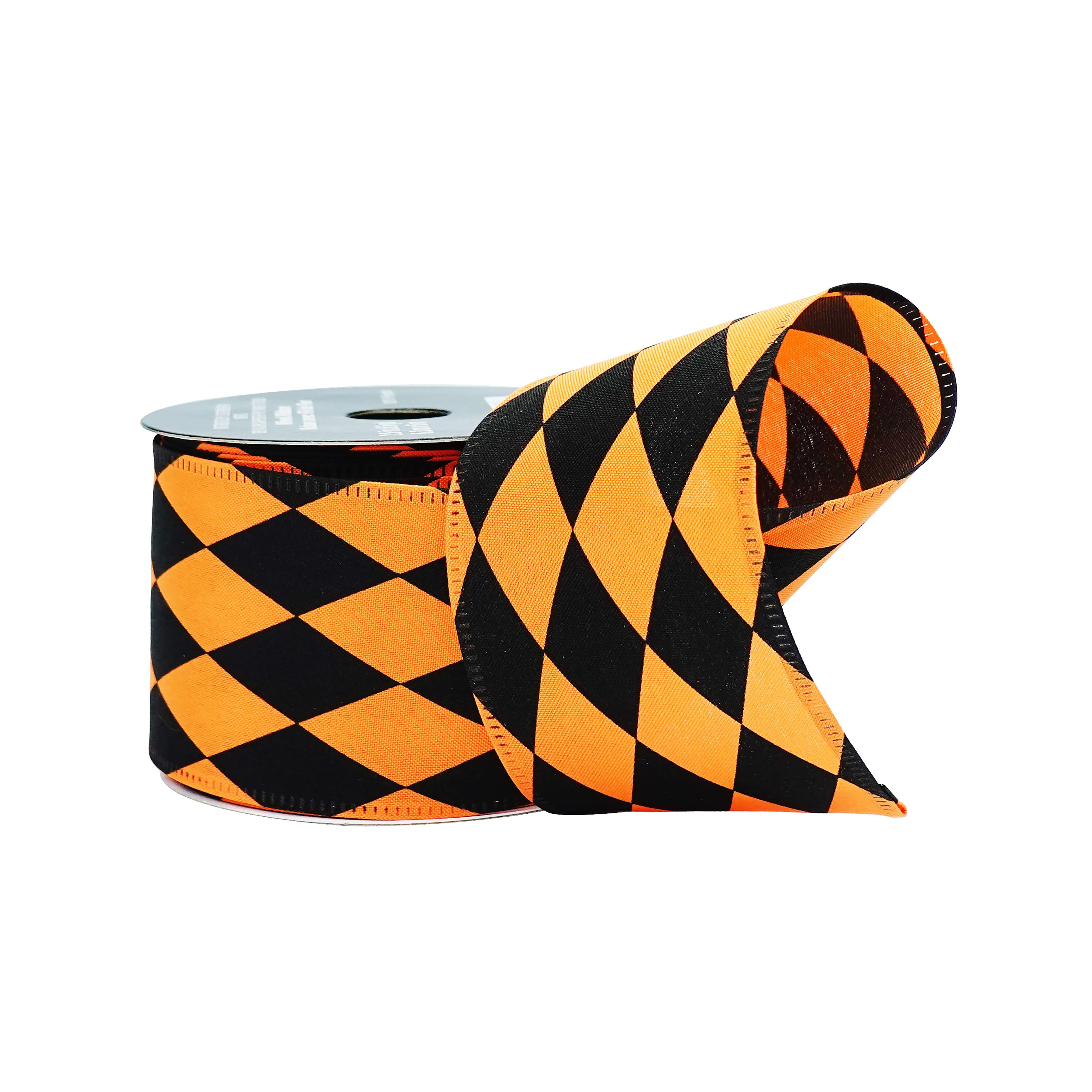 2.5" x 6.6yd. Black & Orange Diamond Wired Pongee Ribbon by Celebrate It®